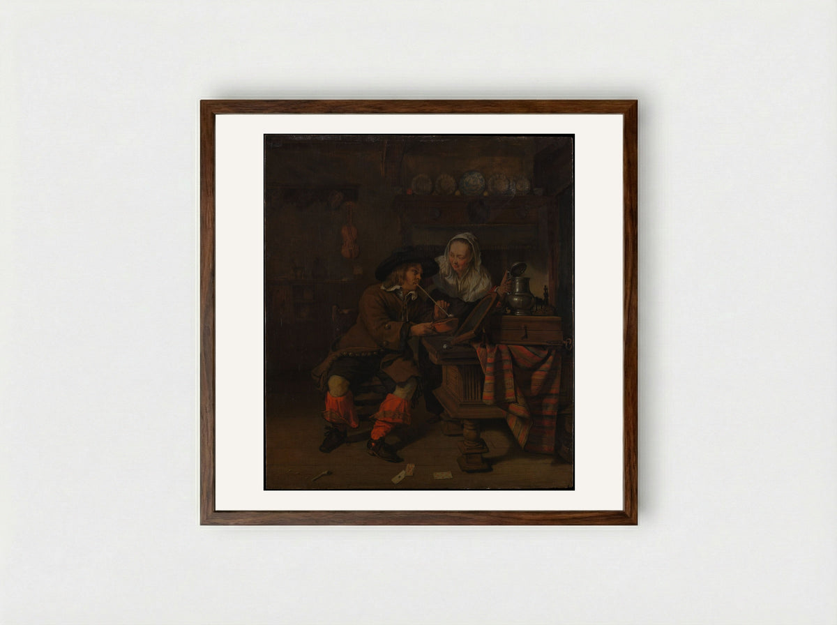 Tavern Scene - Gabriël Metsu - Framed Print Dark Wood