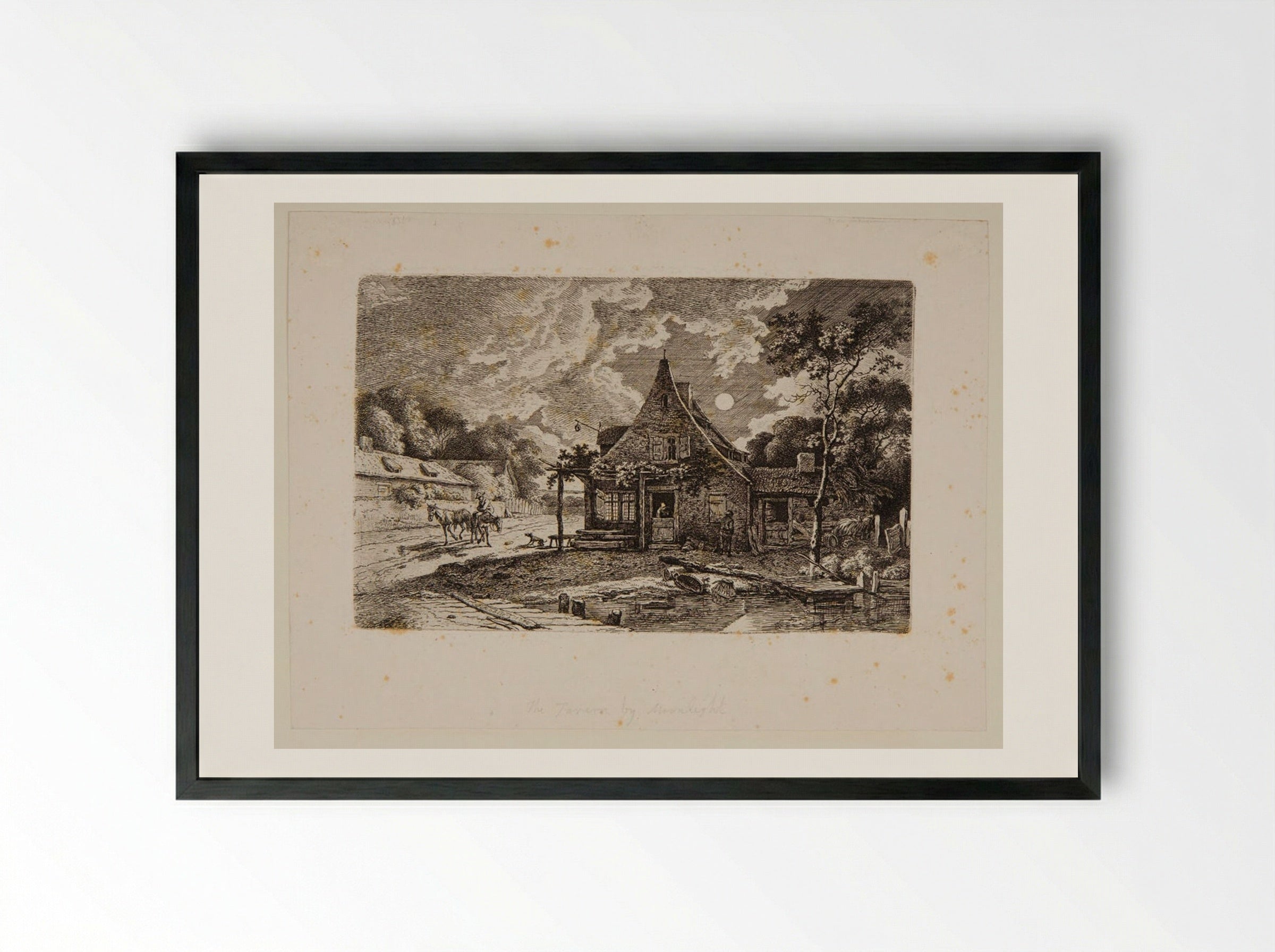 Tavern by Moonlight - Ferdinand Kobell - Framed Print Black