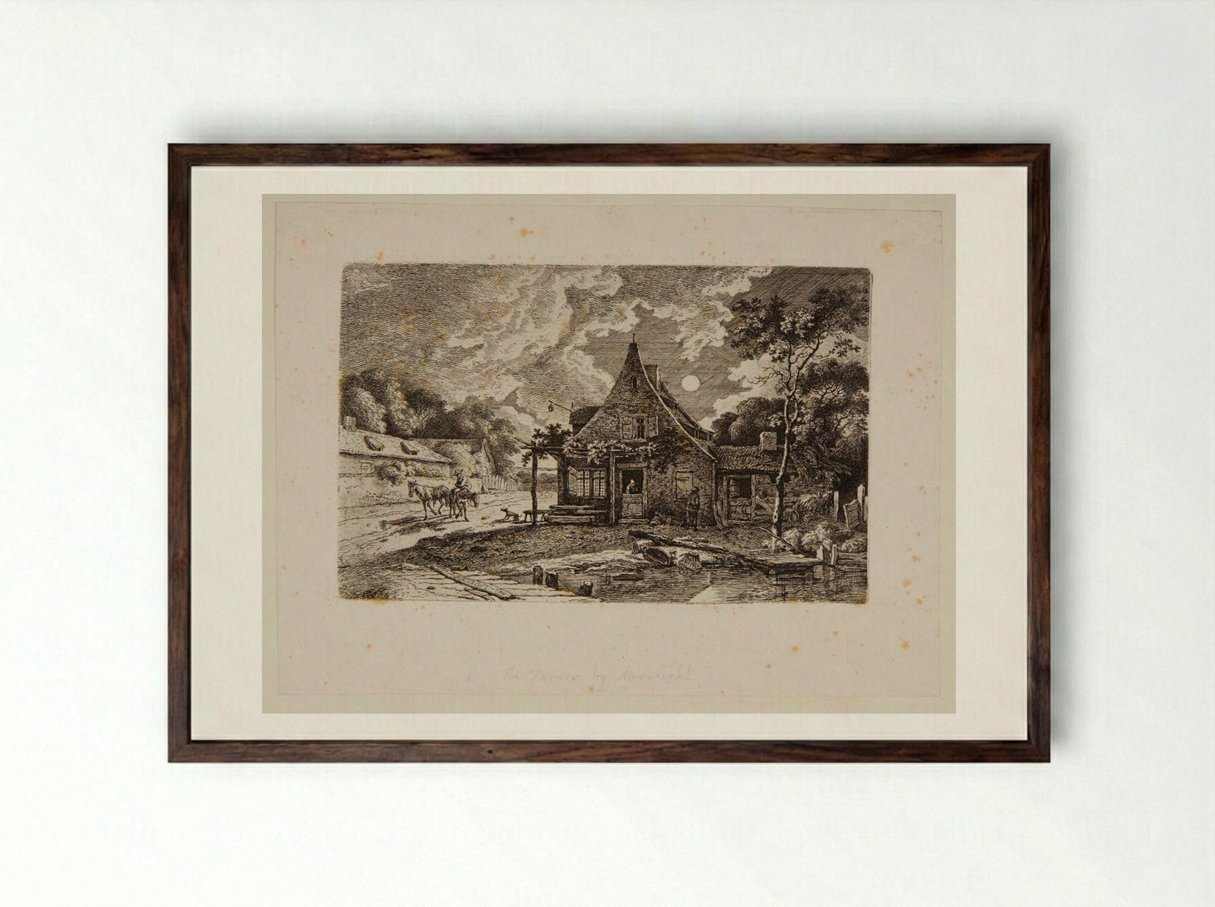 Tavern by Moonlight - Ferdinand Kobell - Framed Print Dark Wood