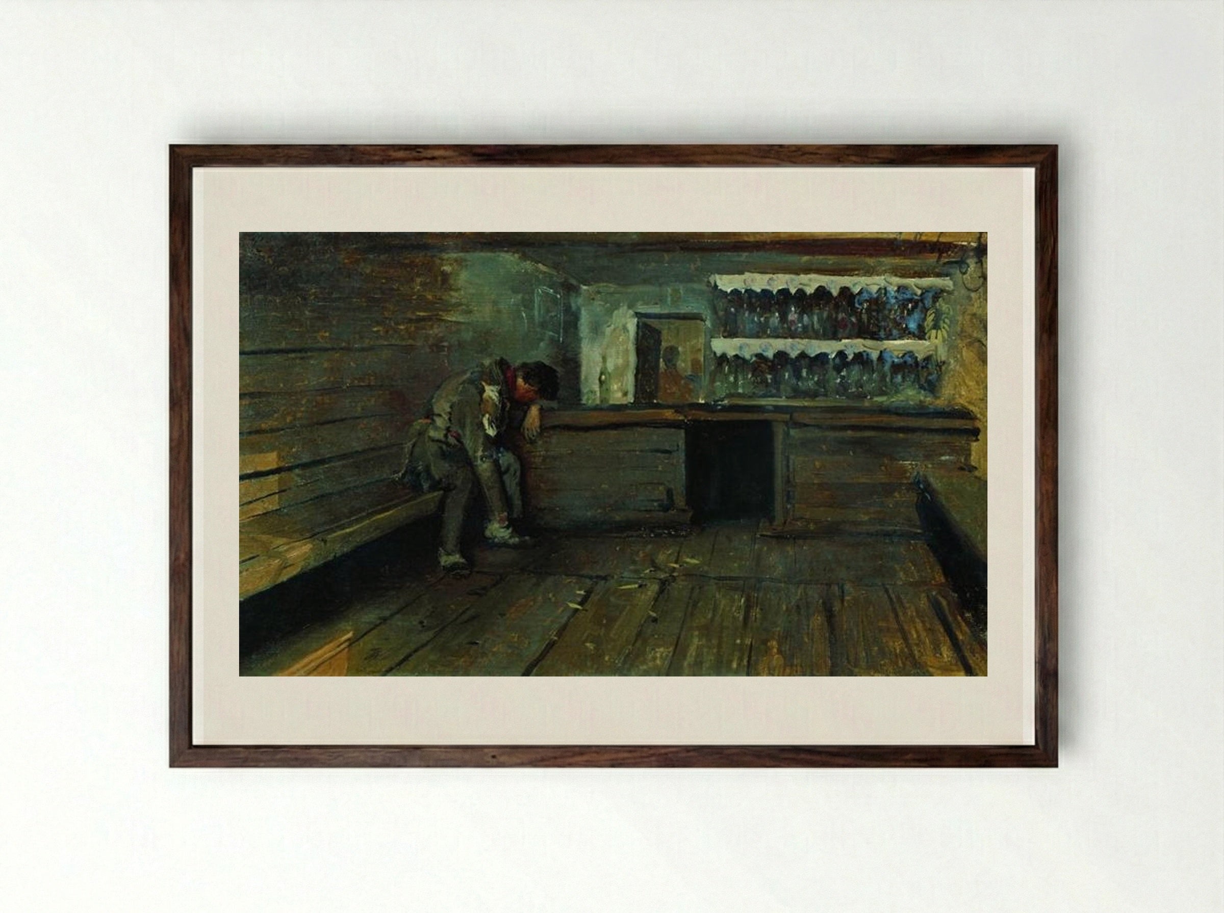 Tavern - Andrei Ryabushkin - Framed Print Dark Wood