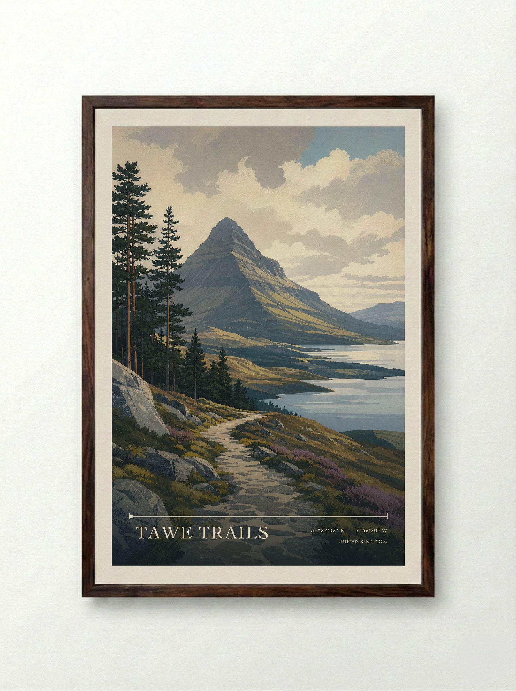 Tawe Trails United Kingdom Travel Poster - Framed Print Dark Wood