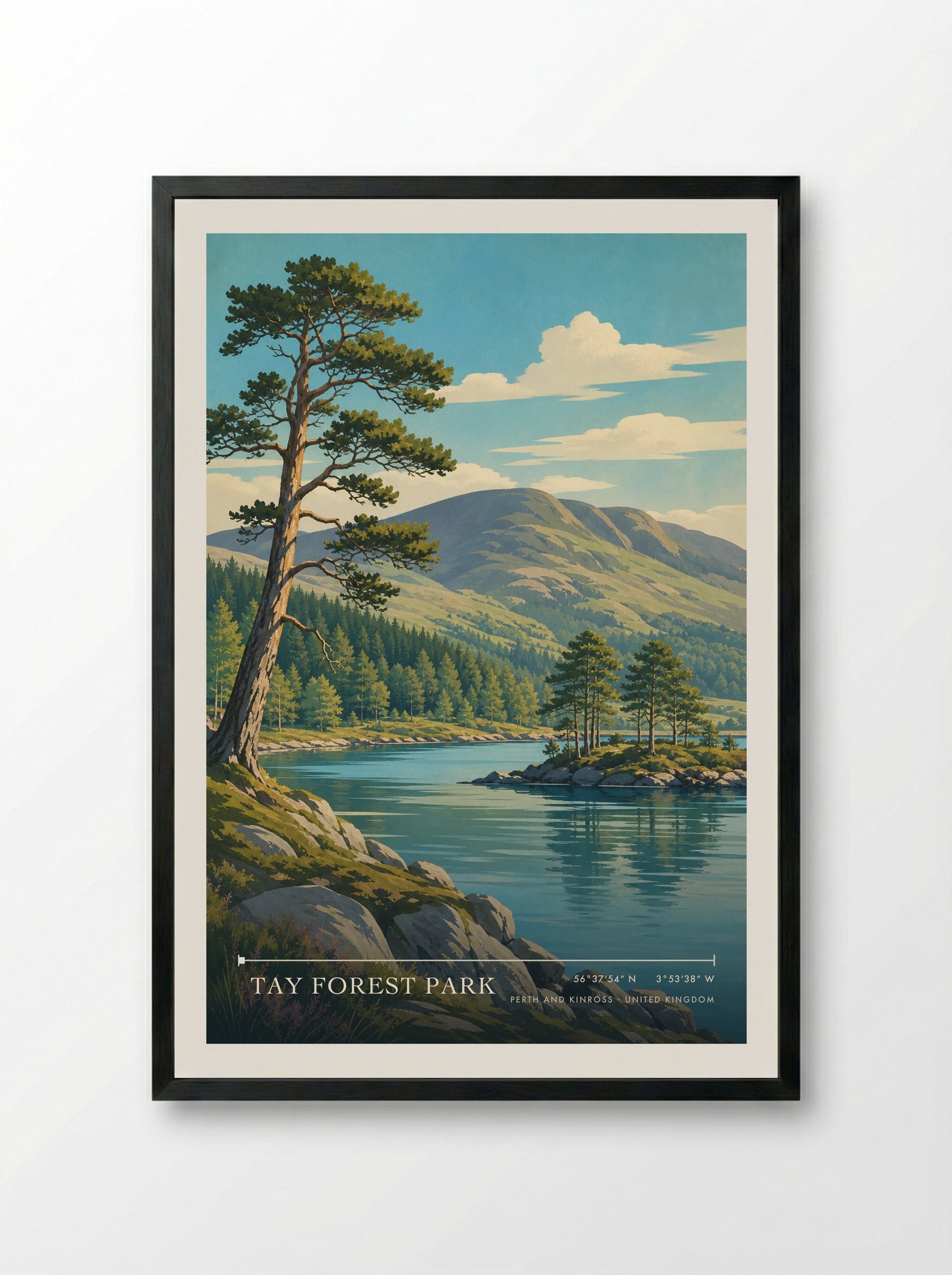 Tay Forest Park Perth and Kinross United Kingdom Travel Poster - Framed Print Black
