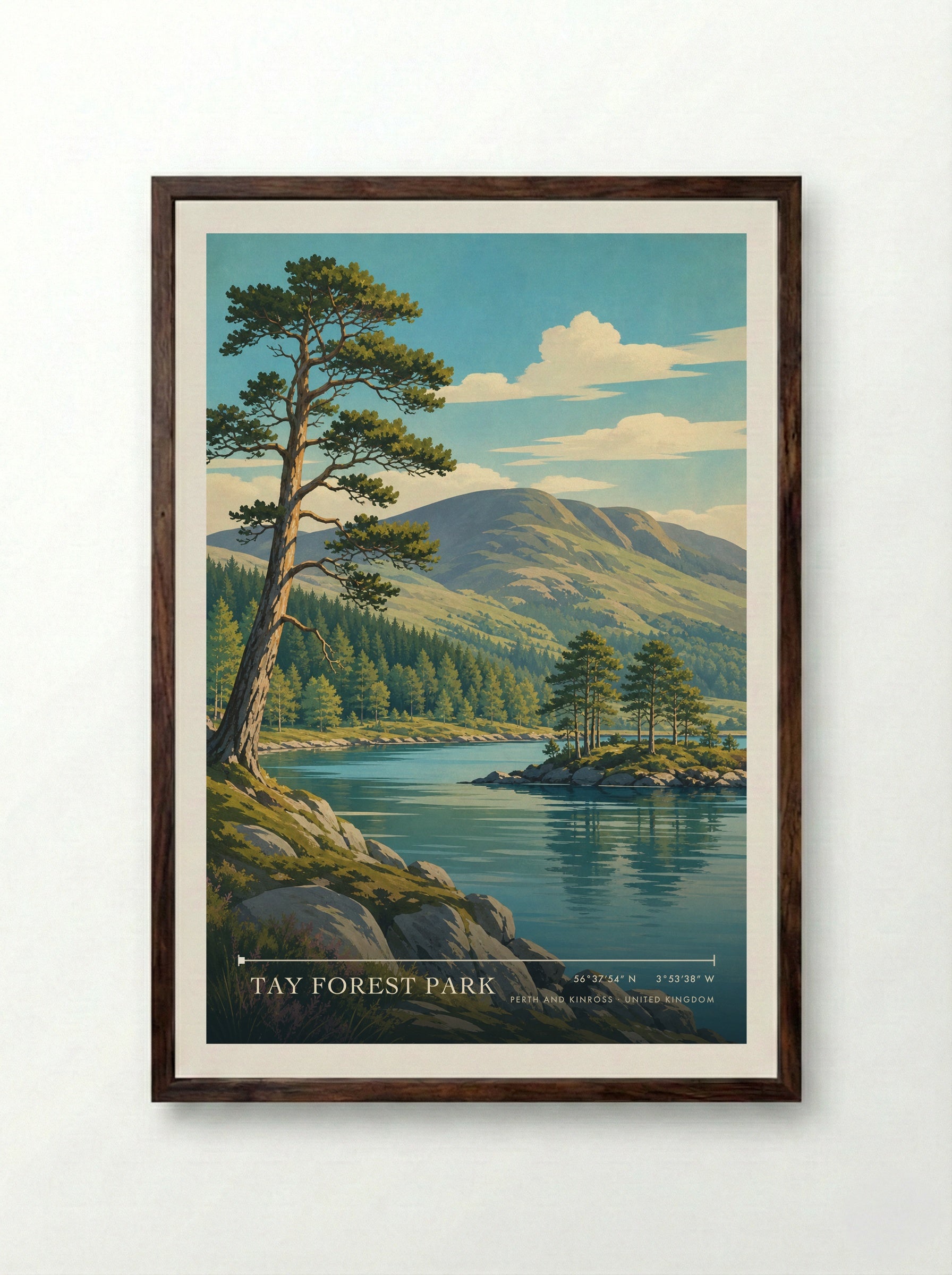 Tay Forest Park Perth and Kinross United Kingdom Travel Poster - Framed Print Dark Wood