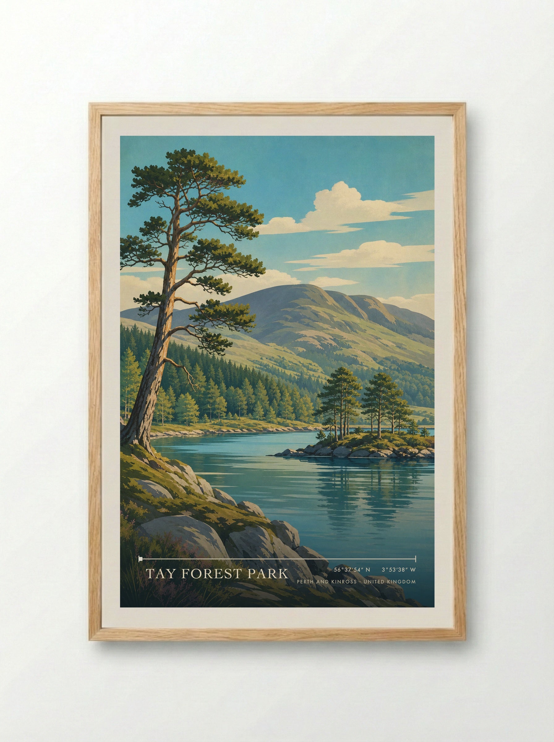 Tay Forest Park Perth and Kinross United Kingdom Travel Poster - Framed Print Wood