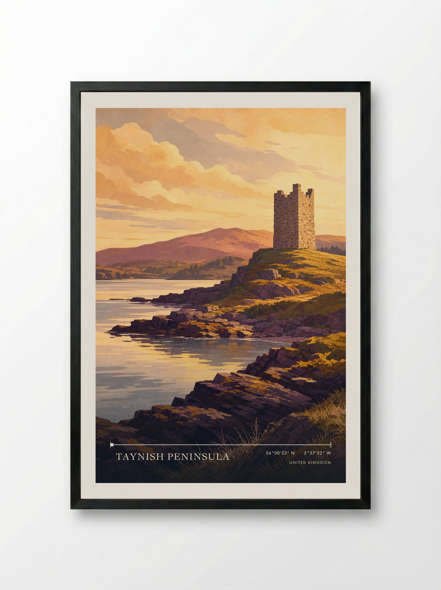 Taynish Peninsula United Kingdom Travel Poster - Framed Print Black