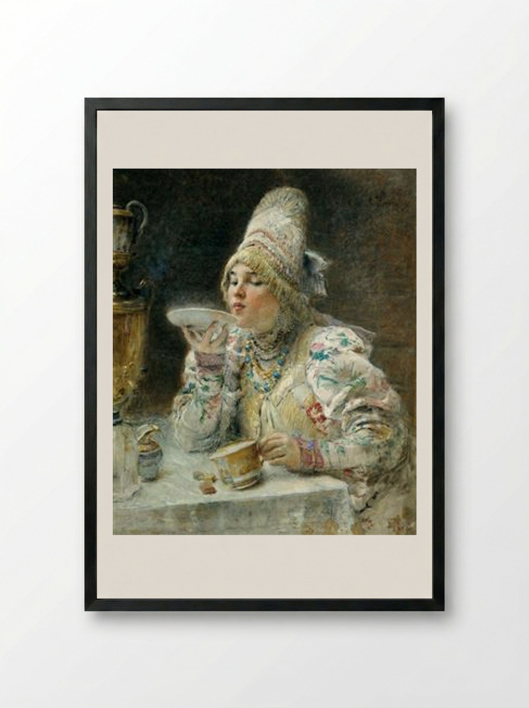 Tea Drinking - Konstantin Makovsky - Framed Print Black