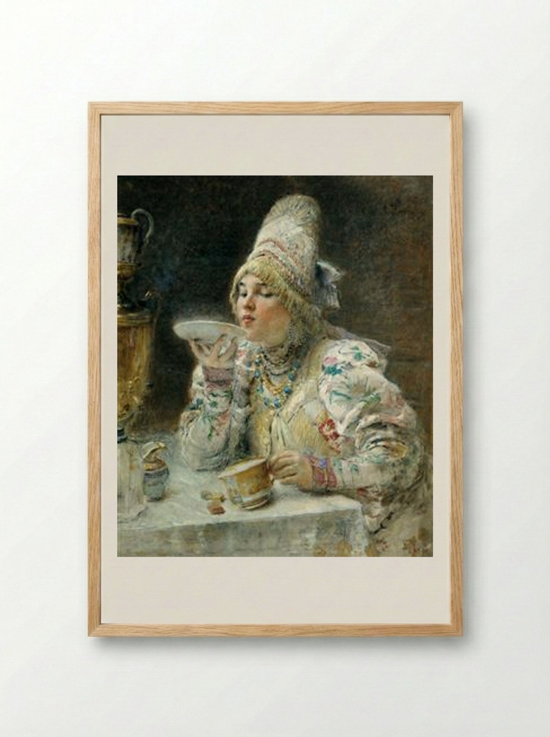 Tea Drinking - Konstantin Makovsky - Framed Print Wood