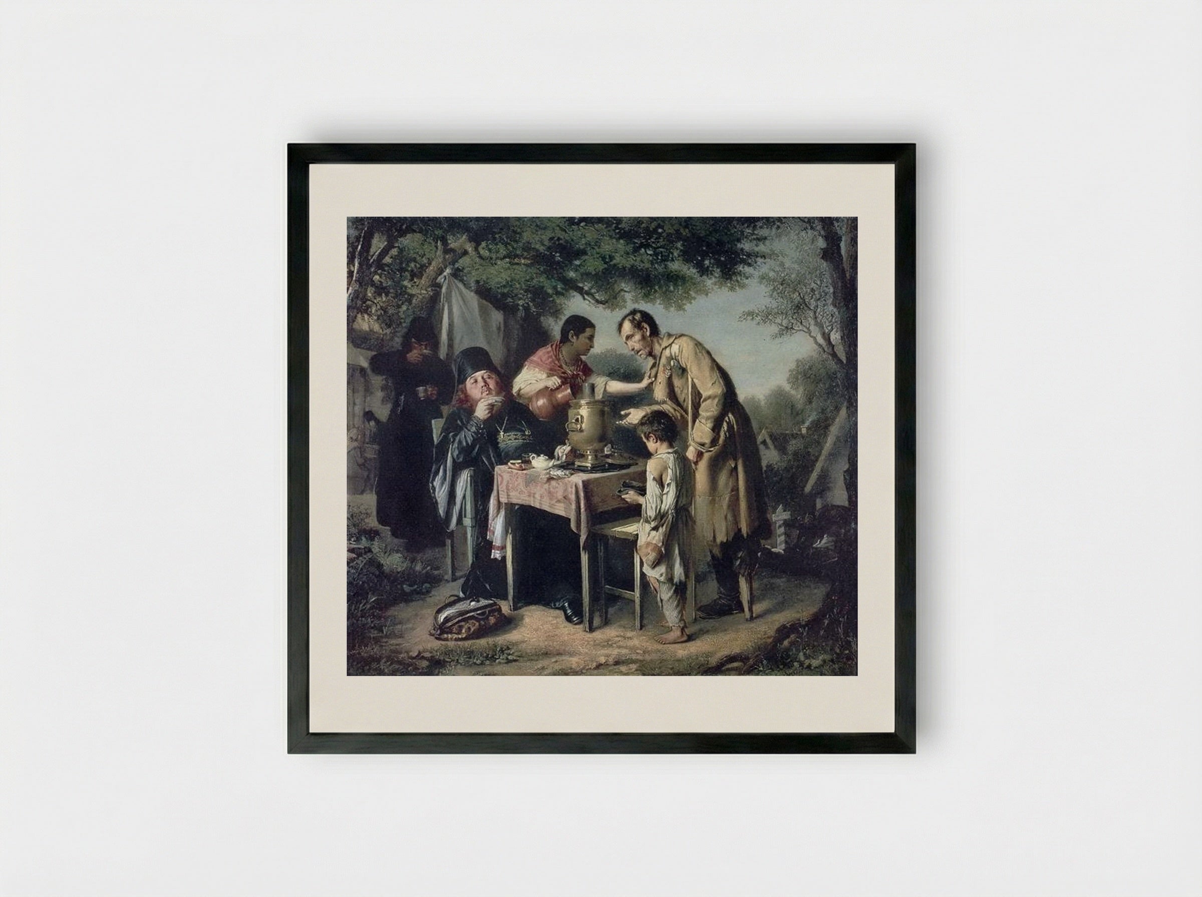 Tea Party at Mytishchi near Moscow - Vasily Perov - Framed Print Black