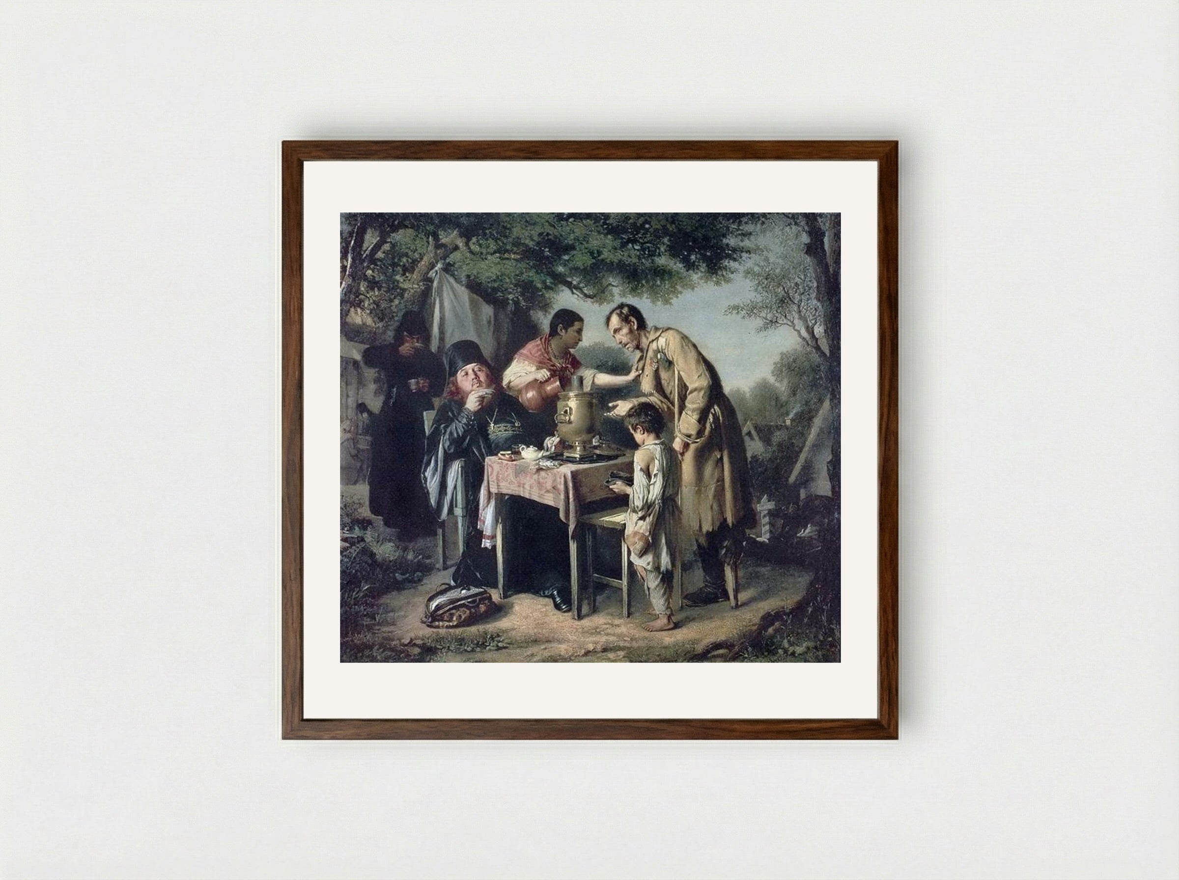 Tea Party at Mytishchi near Moscow - Vasily Perov - Framed Print Dark Wood