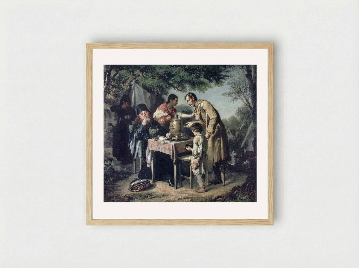 Tea Party at Mytishchi near Moscow - Vasily Perov - Framed Print Wood