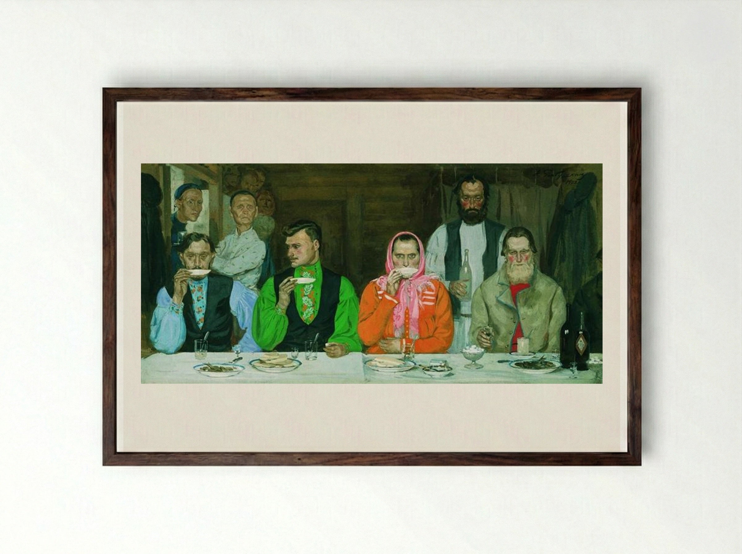 Tea Party - Andrei Ryabushkin - Framed Print Dark Wood