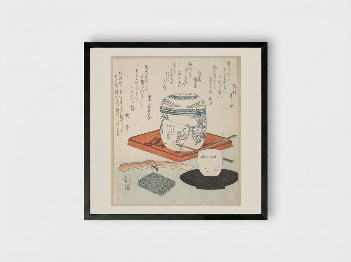 Tea Things - Totoya Hokkei - Framed Print Black