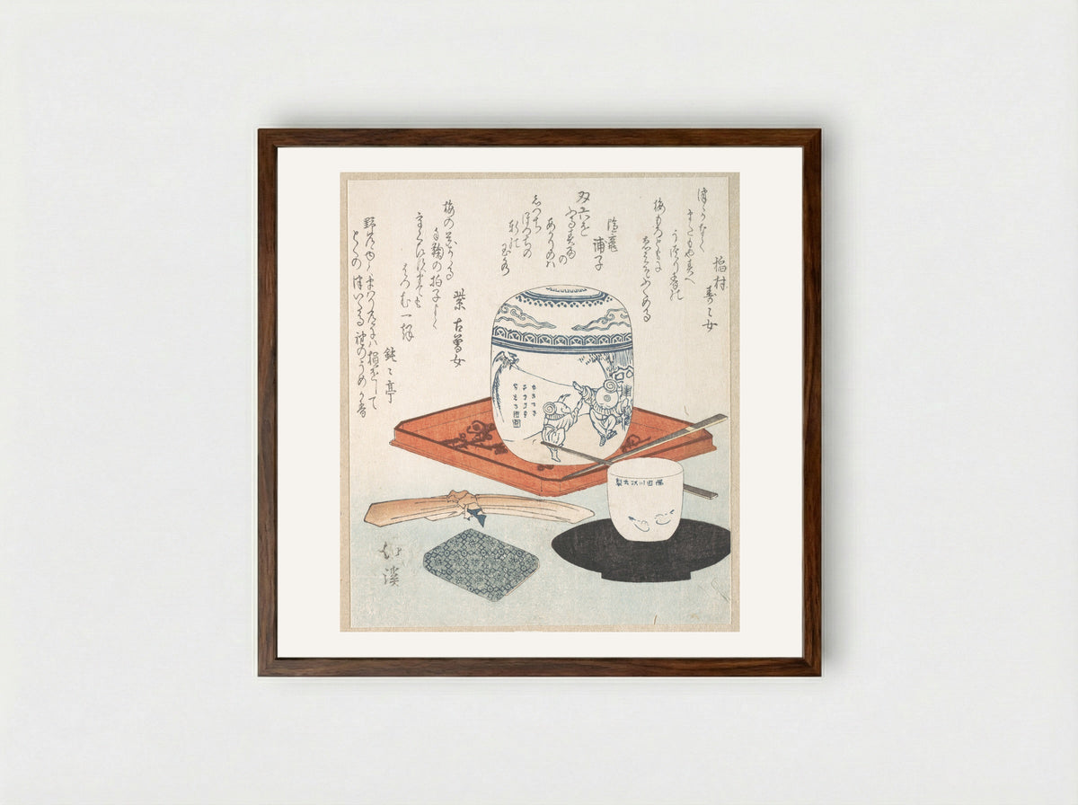 Tea Things - Totoya Hokkei - Framed Print Dark Wood