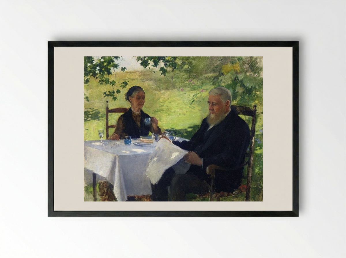 Tea on the Porch - Willard Metcalf - Framed Print Black