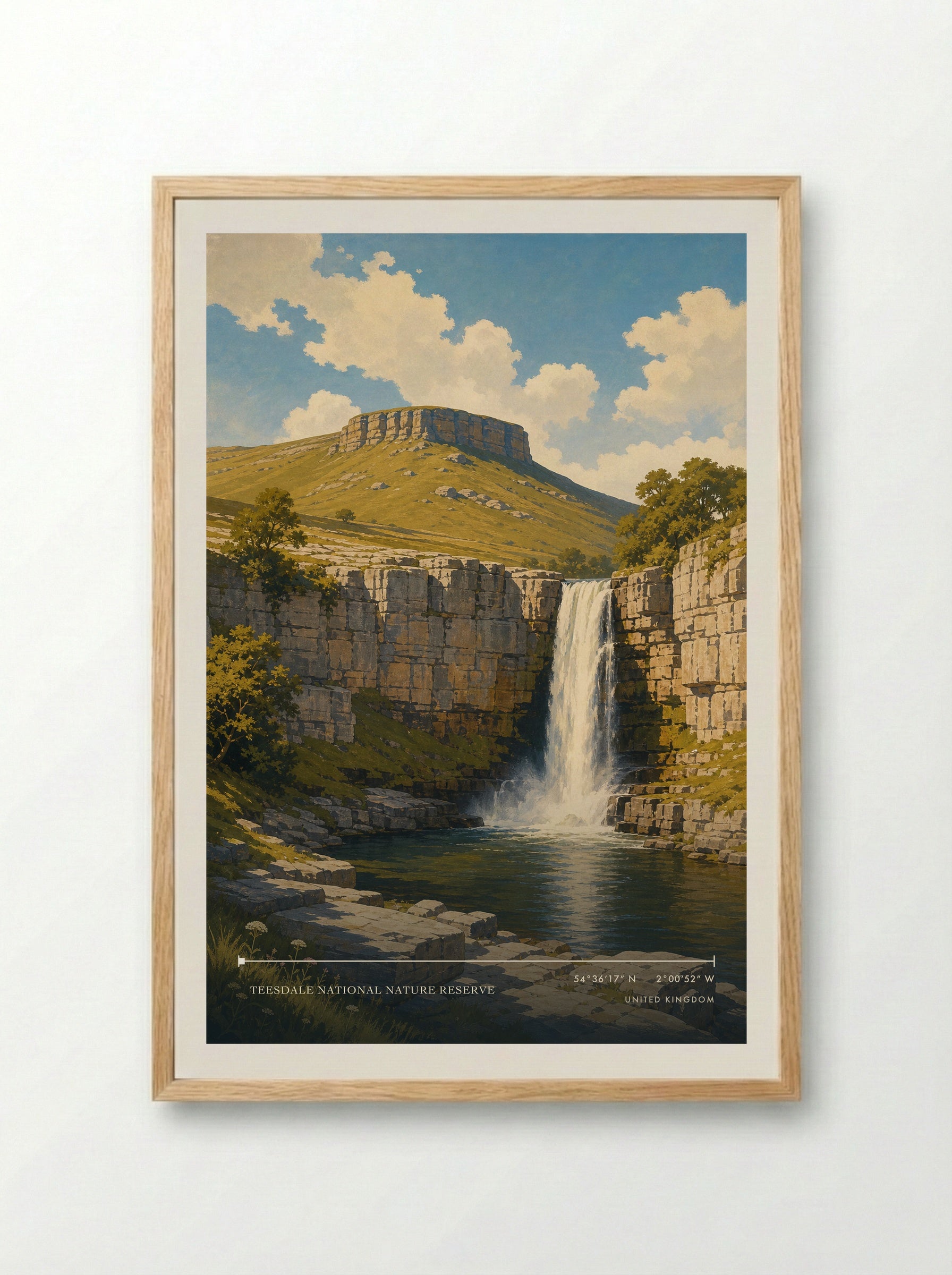 Teesdale National Nature Reserve United Kingdom Travel Poster - Framed Print Wood