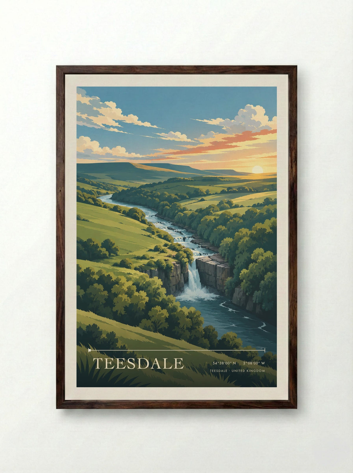 Teesdale | Travel Poster - Framed Print Dark Wood