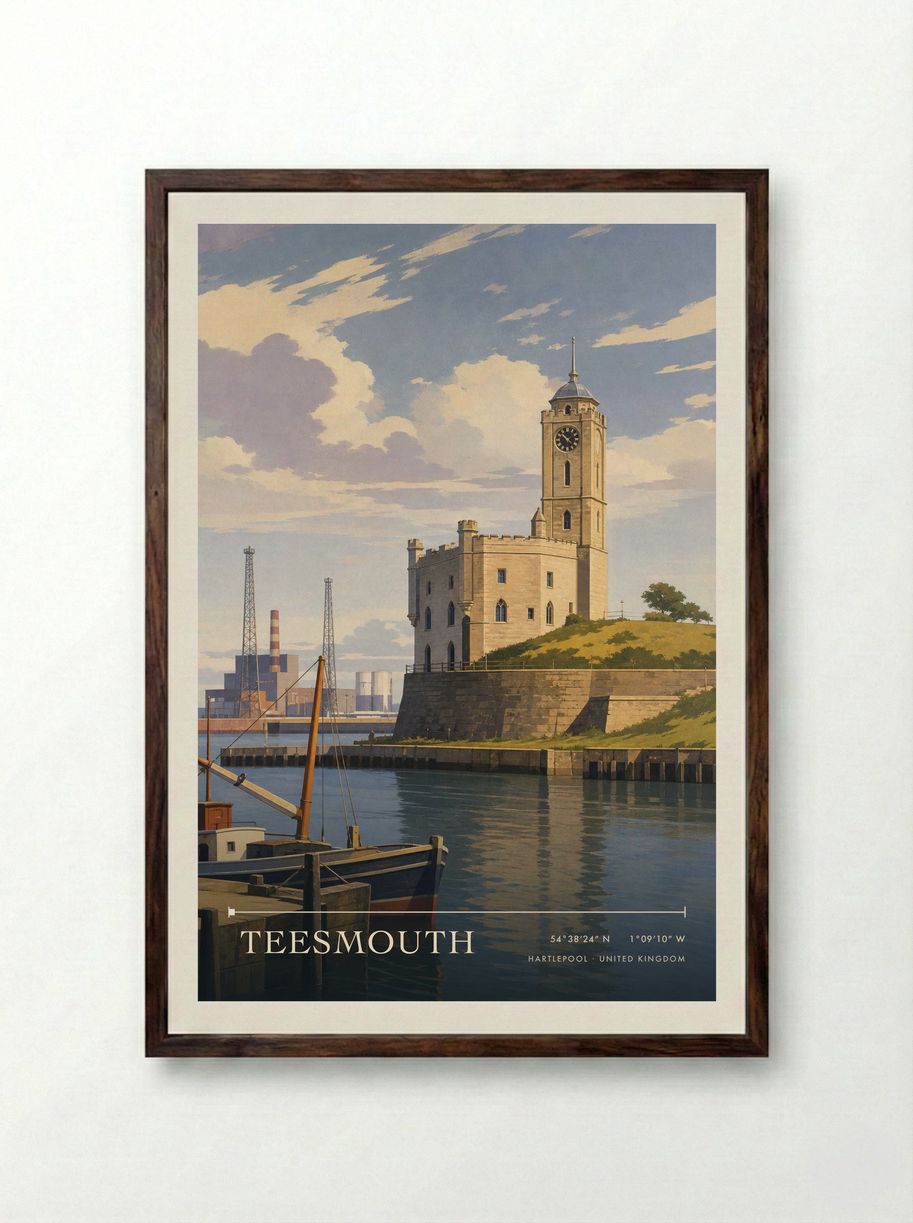 Teesmouth Hartlepool United Kingdom Travel Poster - Framed Print Dark Wood