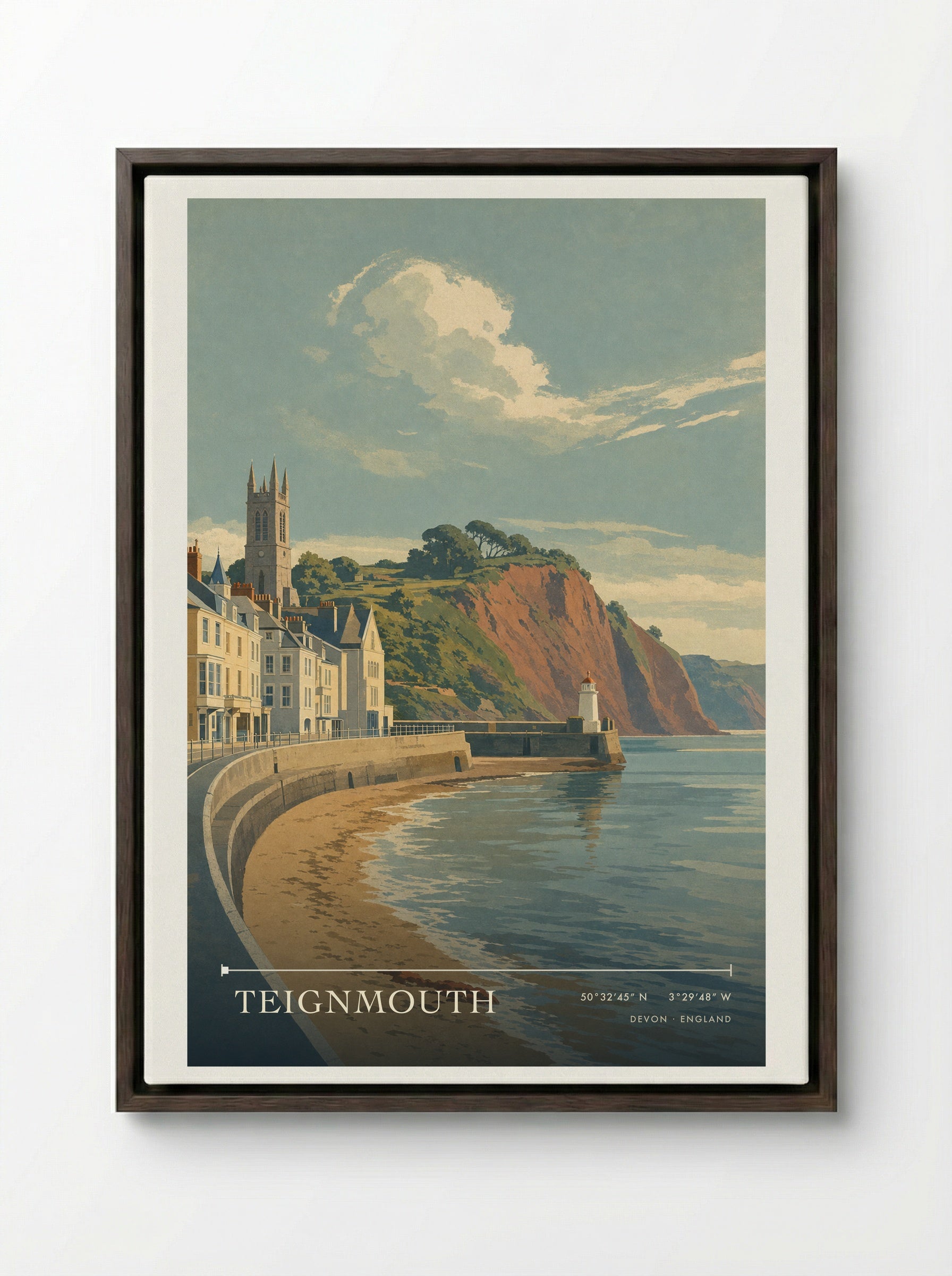 Teignmouth Devon England Travel Poster - Framed Canvas Dark Wood
