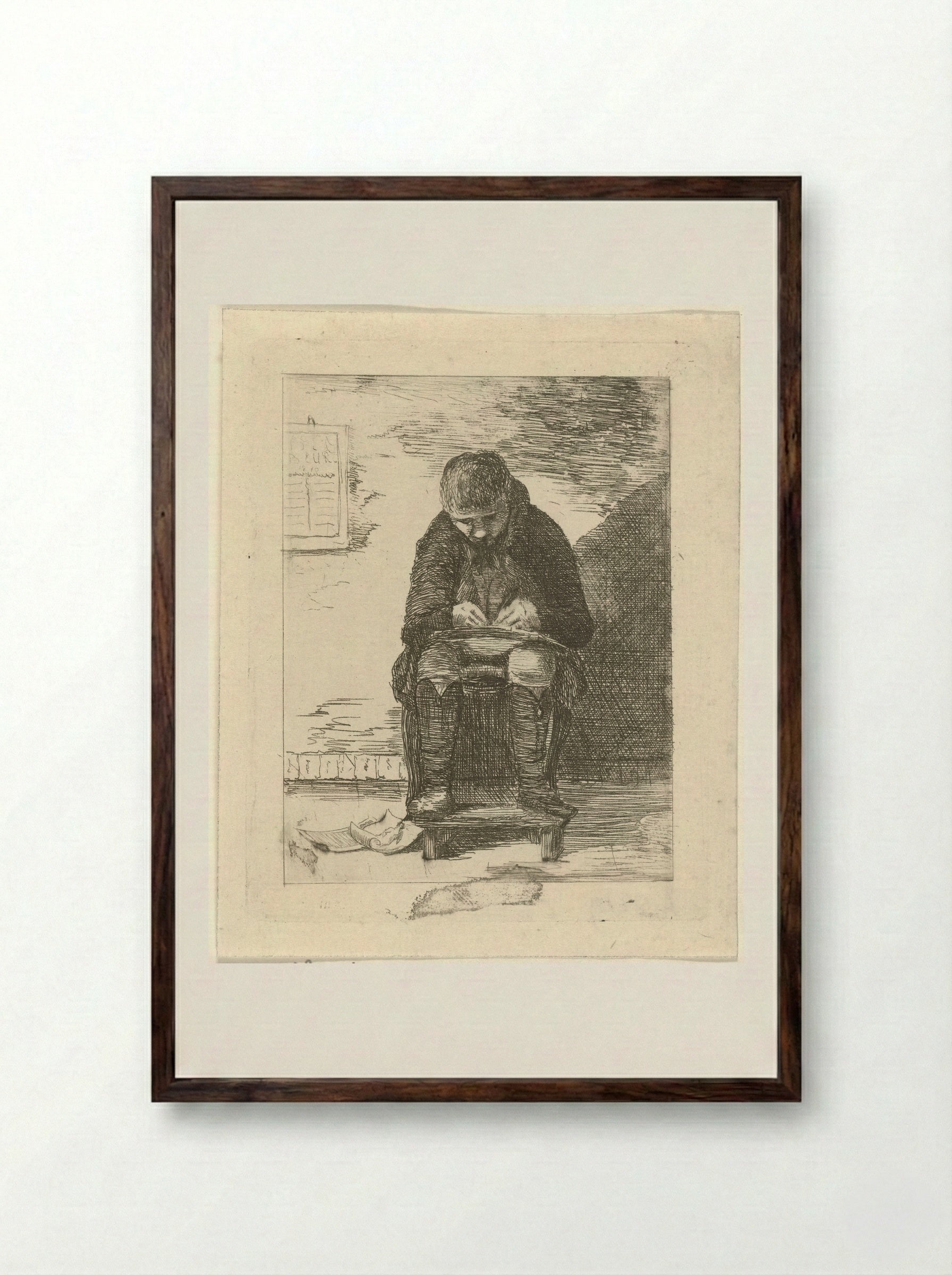 Tekenaar in een interieur - Gerrit Lamberts - Framed Print Dark Wood