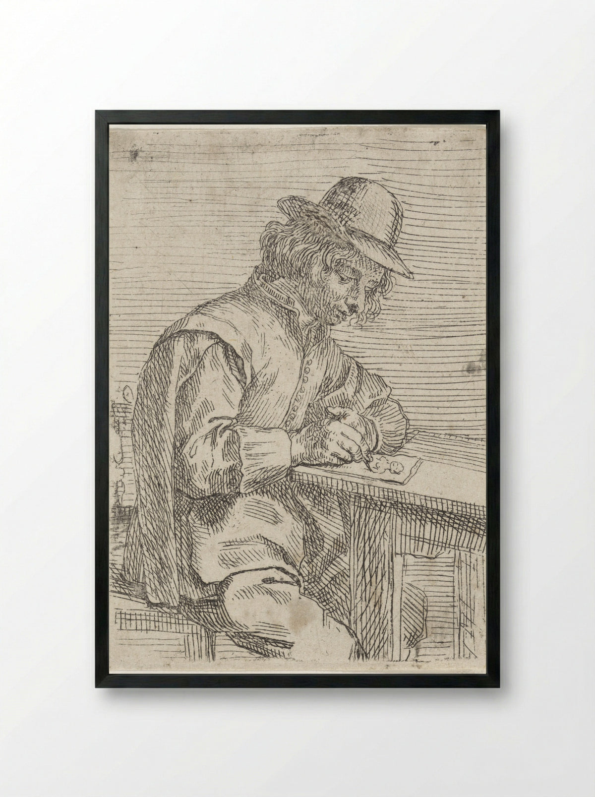Tekenende man met hoed - Peeter Snijers - Framed Print Black