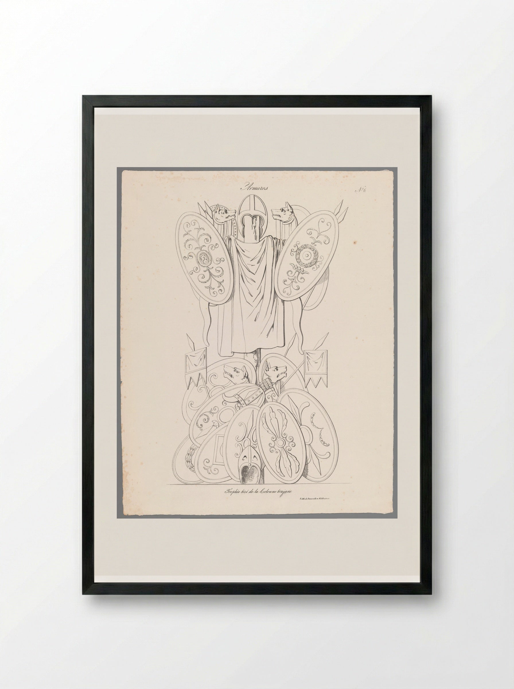 Tekenvoorbeeld van Romeinse wapentrofee - Jean Augustin Daiwaille - Framed Print Black