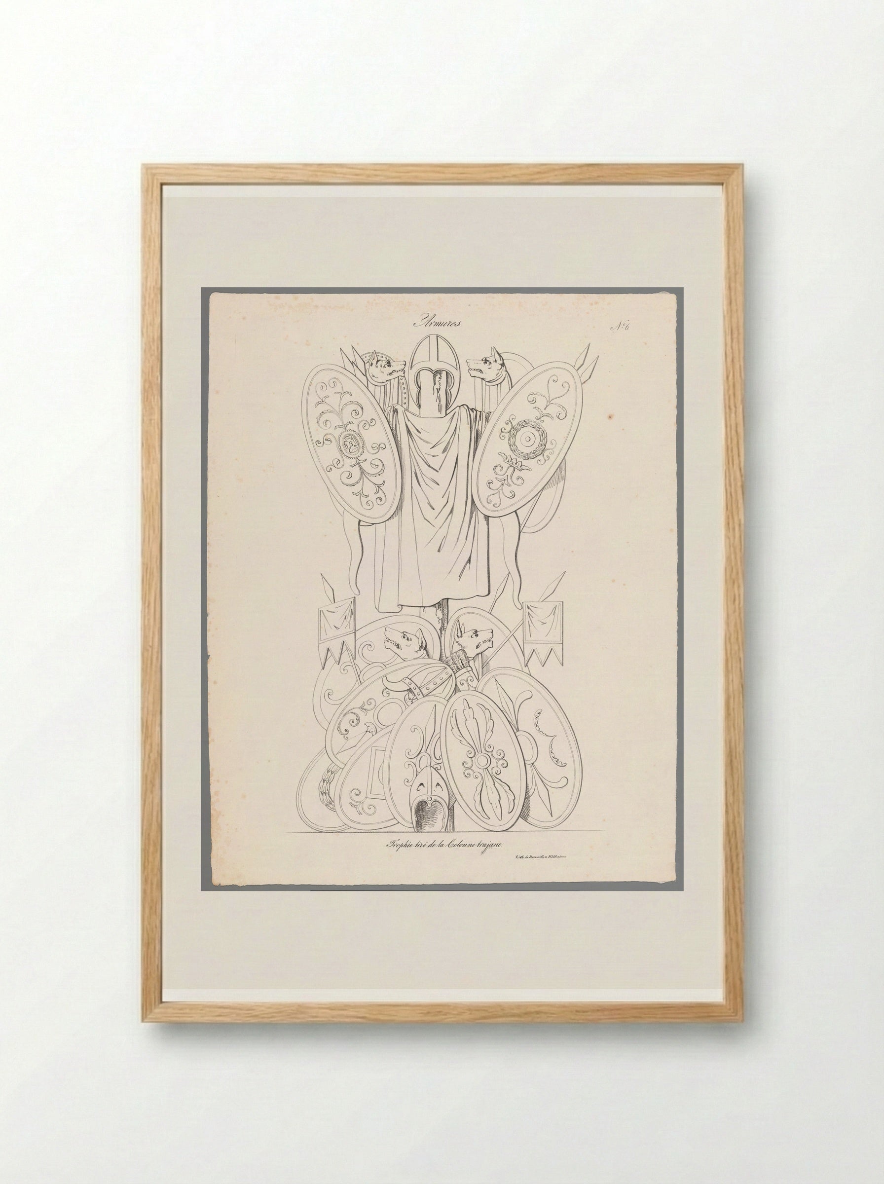 Tekenvoorbeeld van Romeinse wapentrofee - Jean Augustin Daiwaille - Framed Print Wood