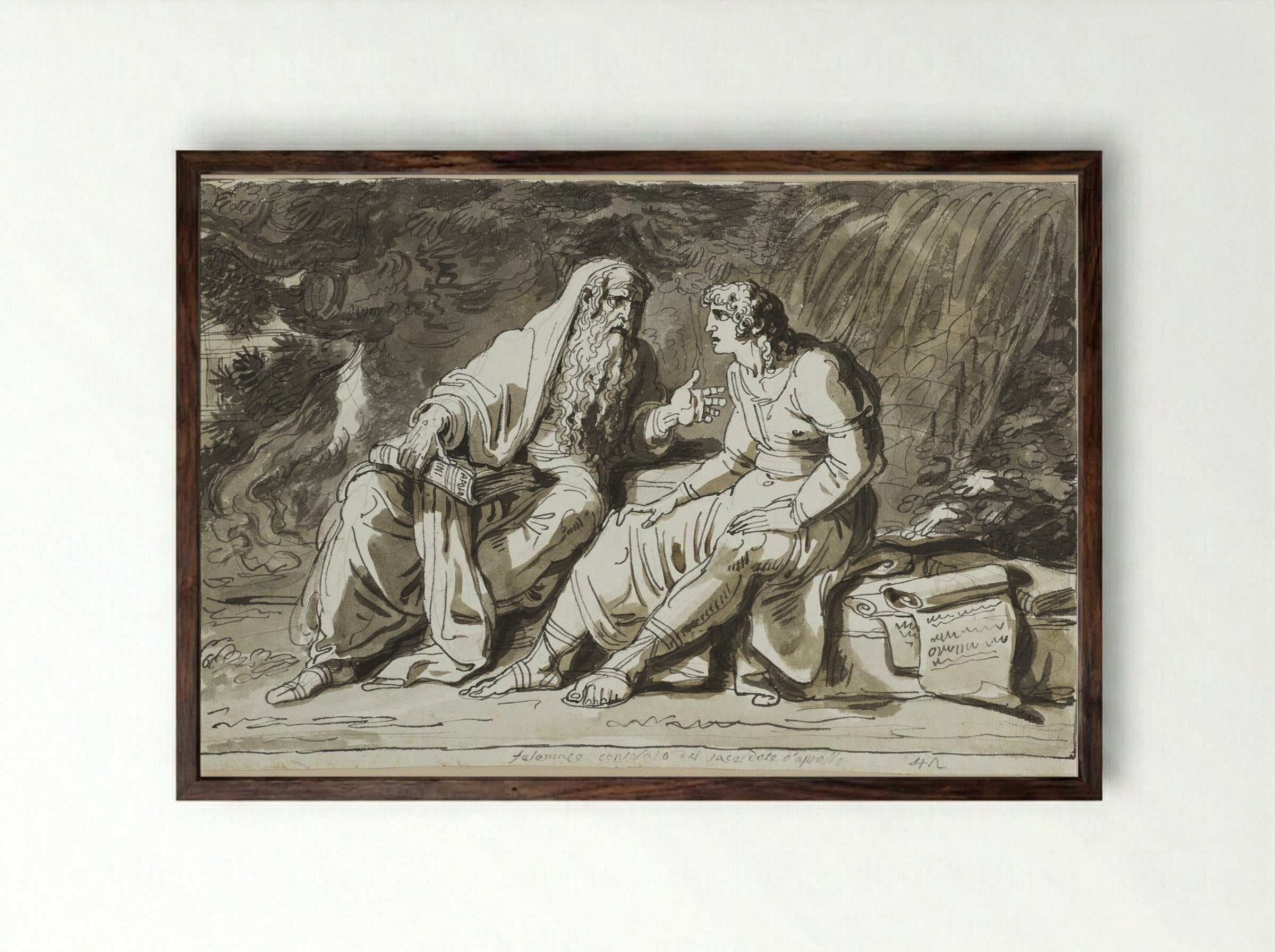 Telemachus Consoled by Termosiris, High Priest of the Temple of Apollo - Felice Giani - Framed Print Dark Wood