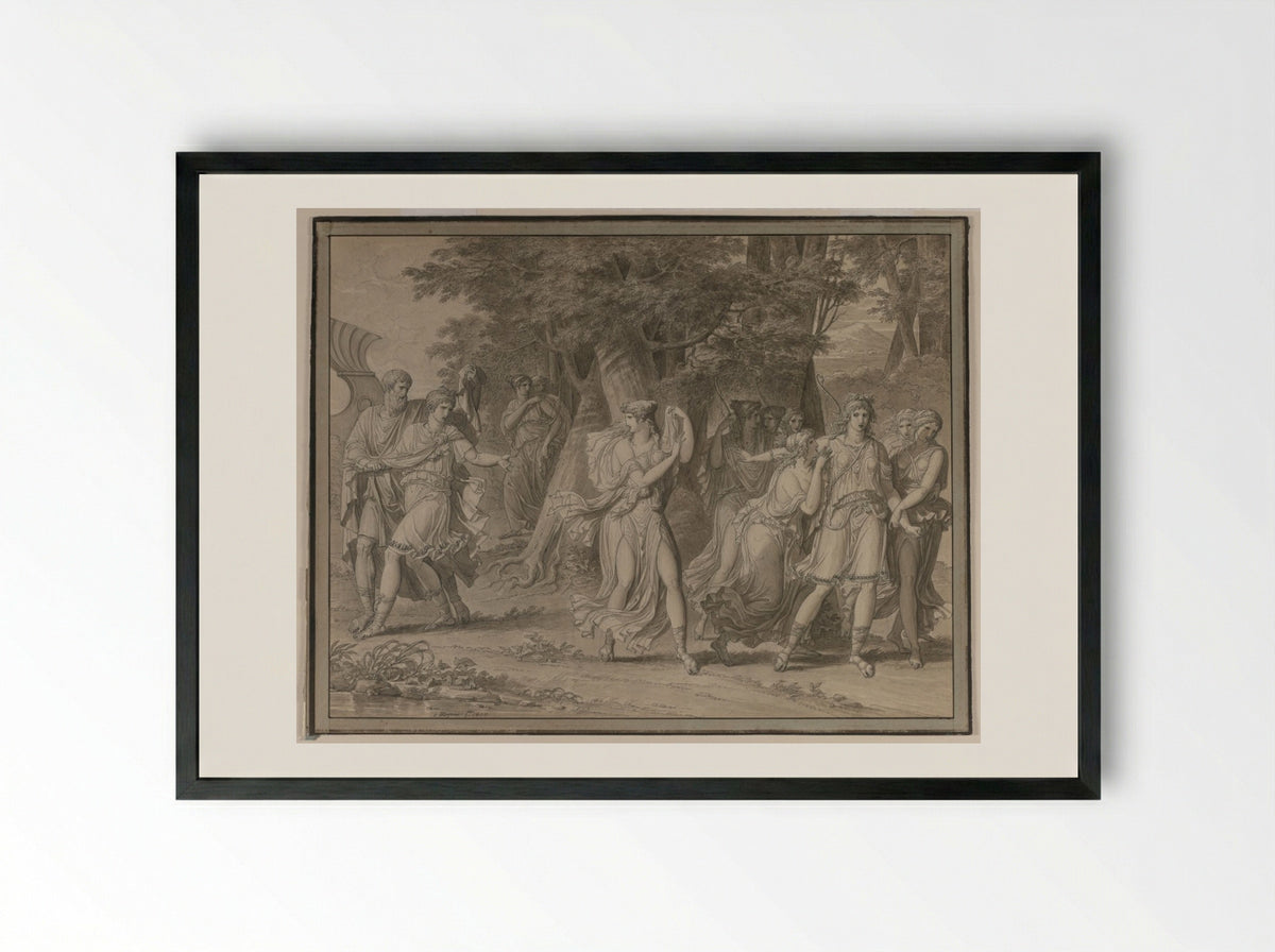 Telemachus, Urged by Mentor, Leaving the Island of Calypso - Charles Meynier - Framed Print Black