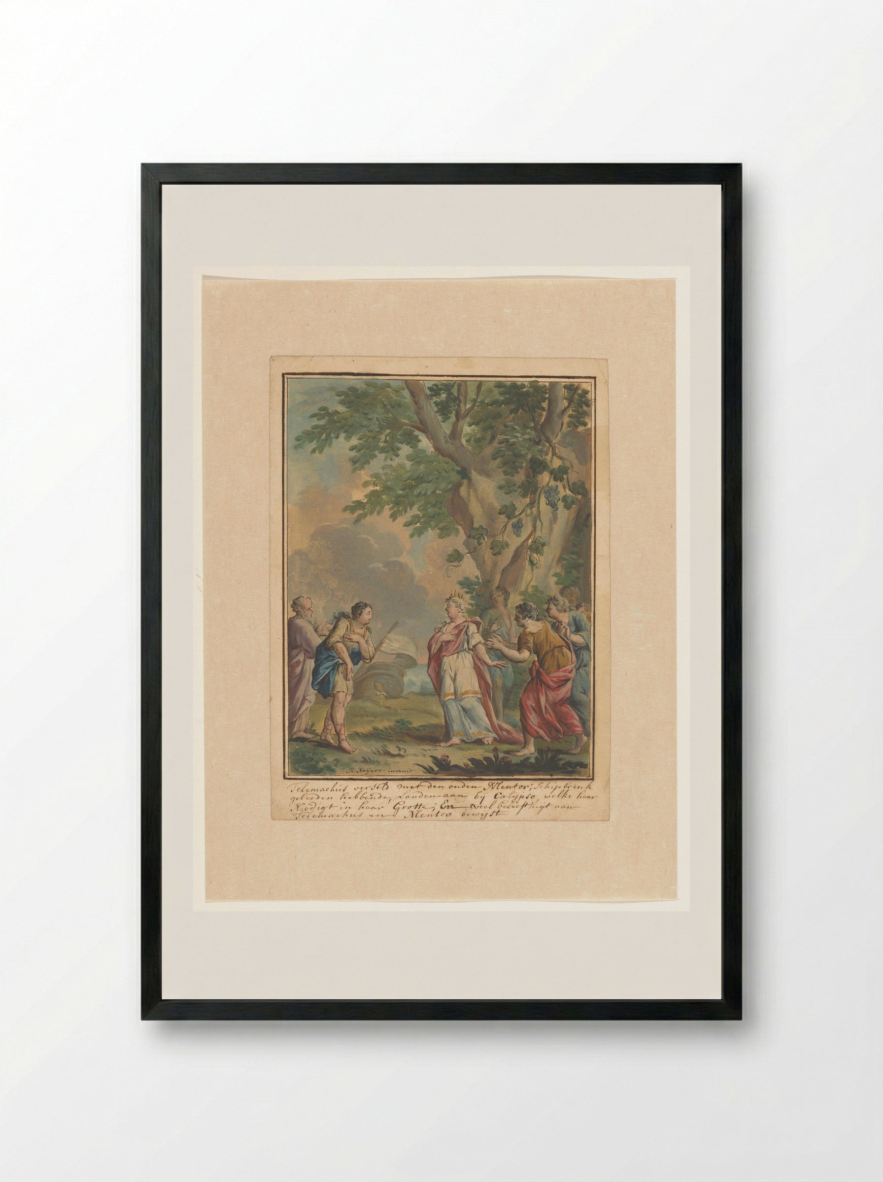 Telemachus and Mentor Arriving at the Grotto of Calypso - Rienk Keyert - Framed Print Black