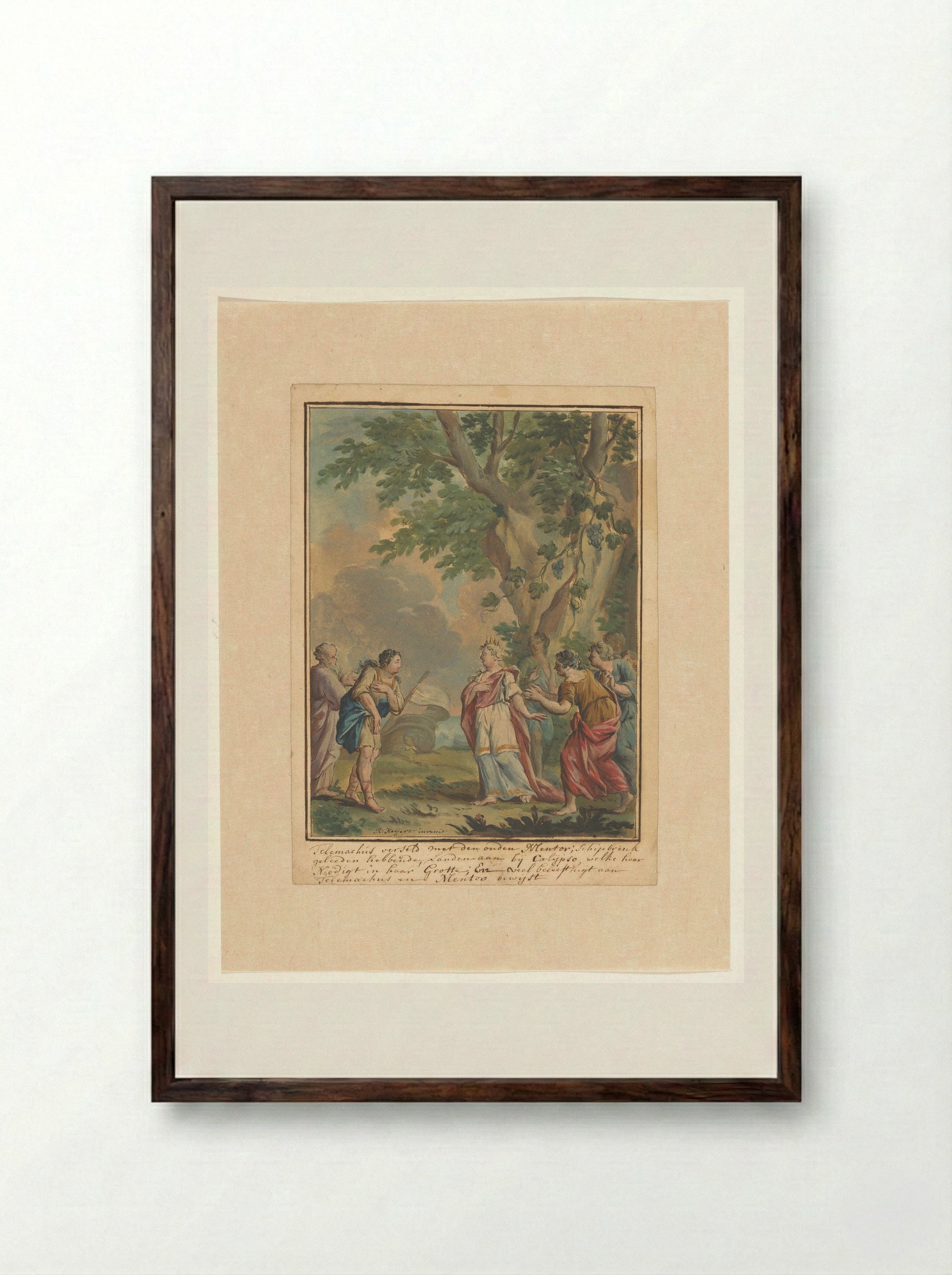 Telemachus and Mentor Arriving at the Grotto of Calypso - Rienk Keyert - Framed Print Dark Wood