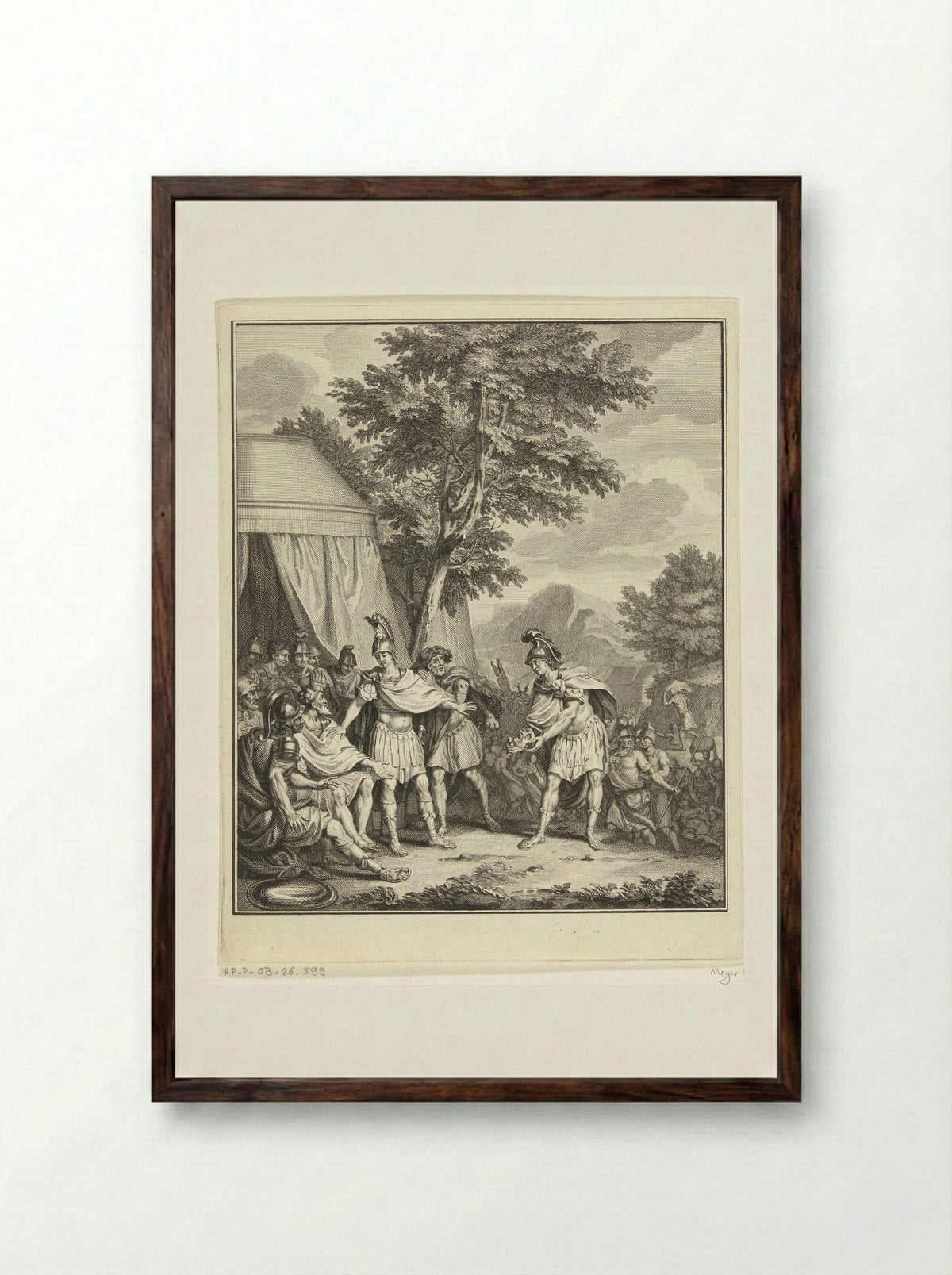 Telemachus toont het hoofd van Iphikles aan Adrastus - Balthasar Bernards - Framed Print Dark Wood
