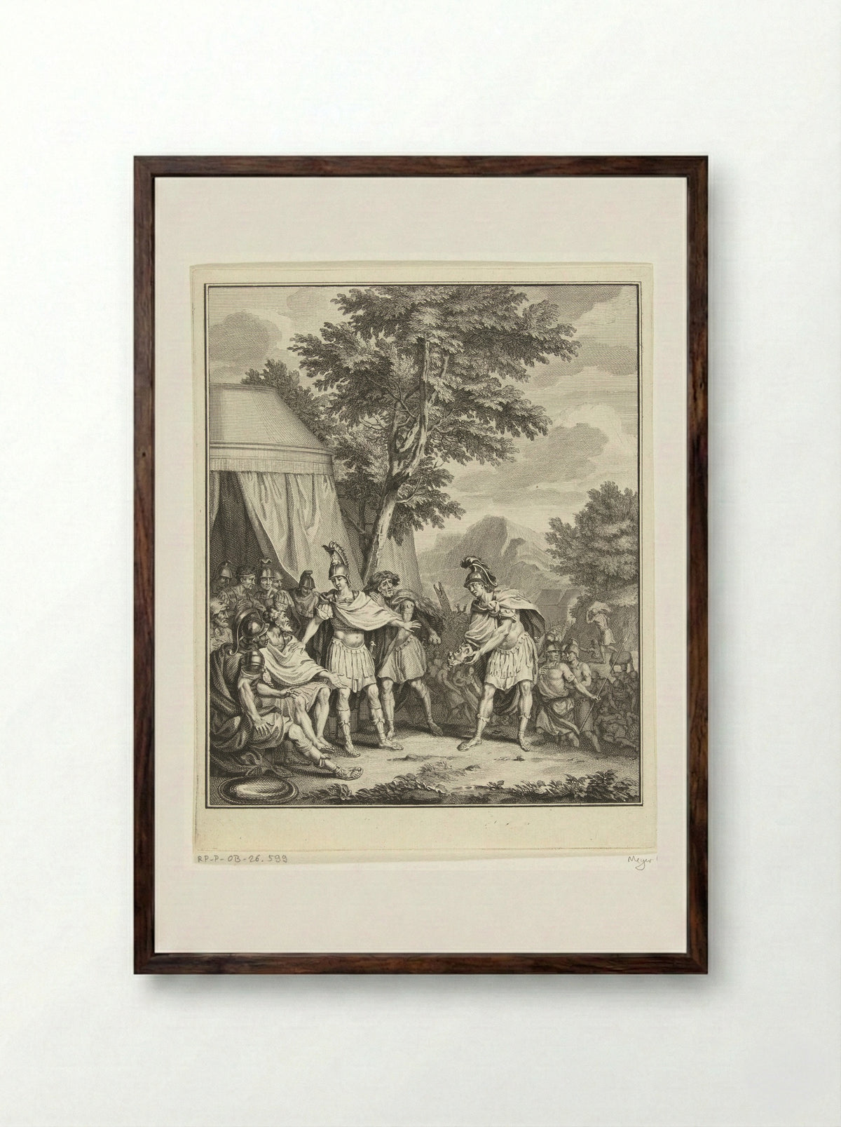 Telemachus toont het hoofd van Iphikles aan Adrastus - Balthasar Bernards - Framed Print Dark Wood