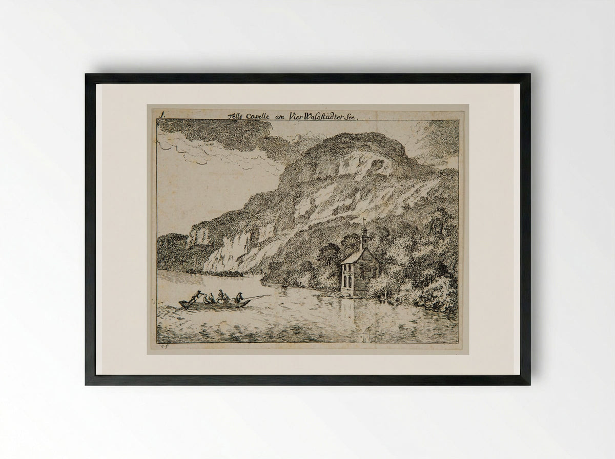 Tell's Chapel on Lake Lucerne - Salomon Gessner - Framed Print Black