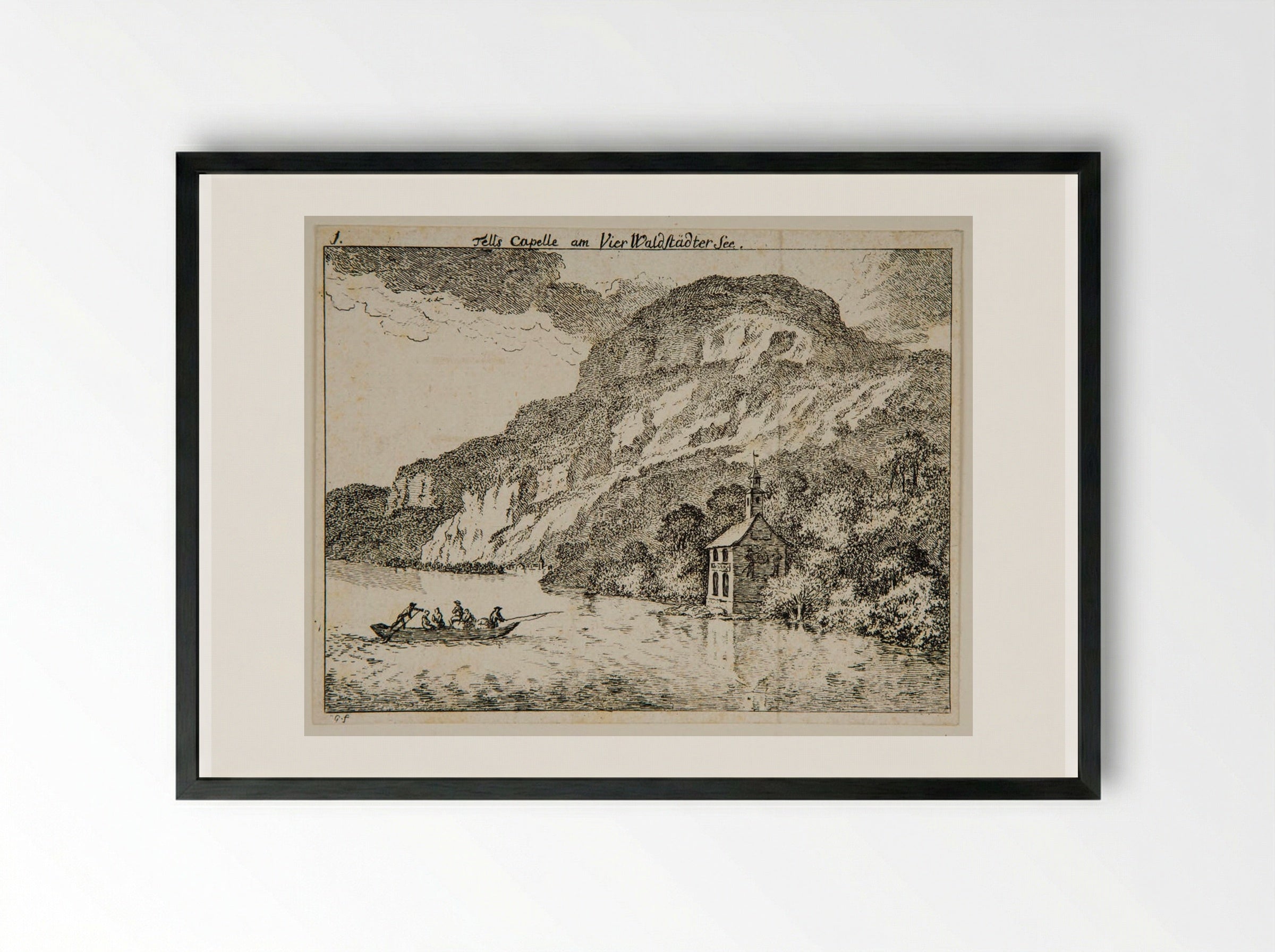 Tell's Chapel on Lake Lucerne - Salomon Gessner - Framed Print Black