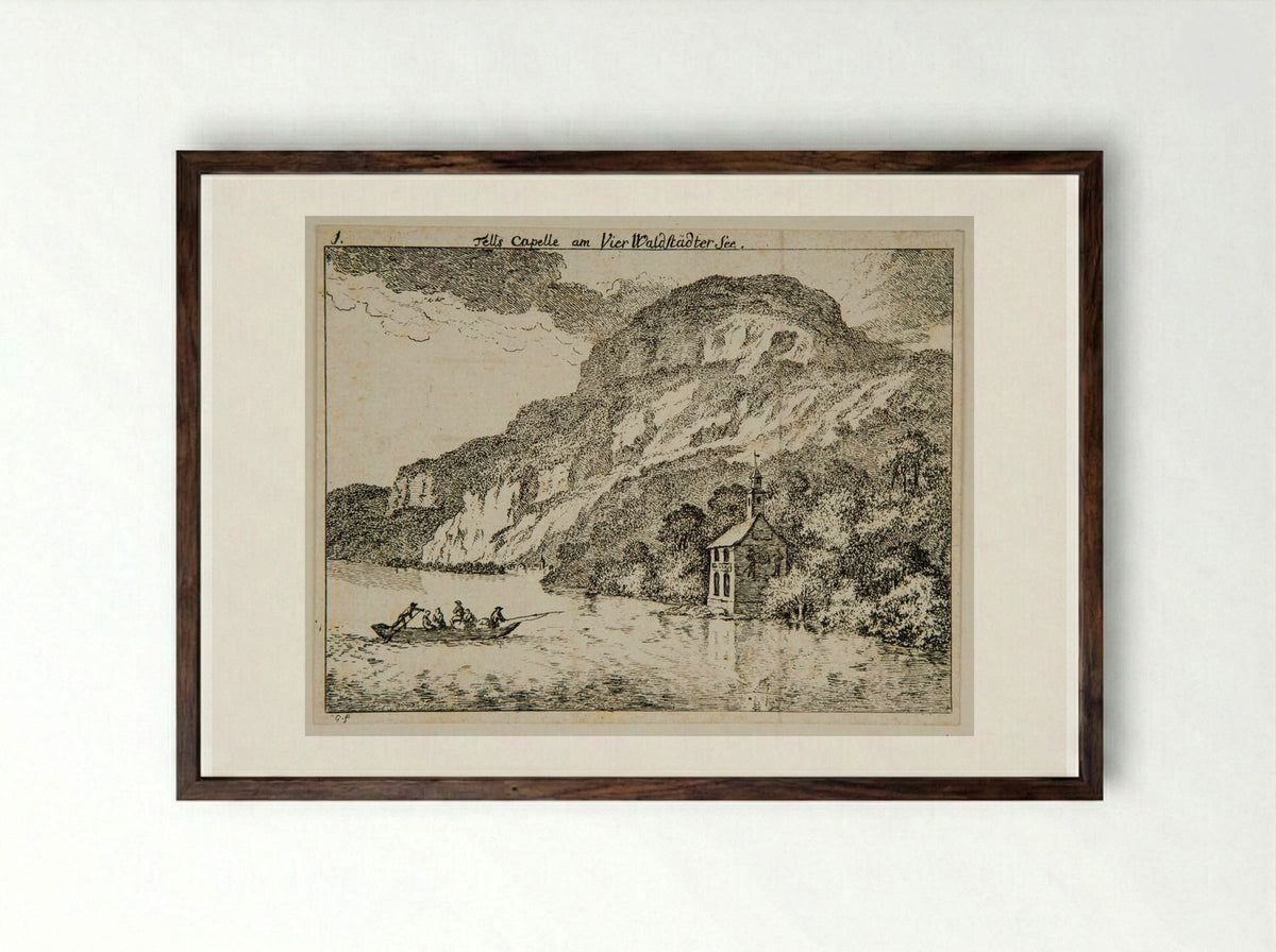 Tell's Chapel on Lake Lucerne - Salomon Gessner - Framed Print Dark Wood