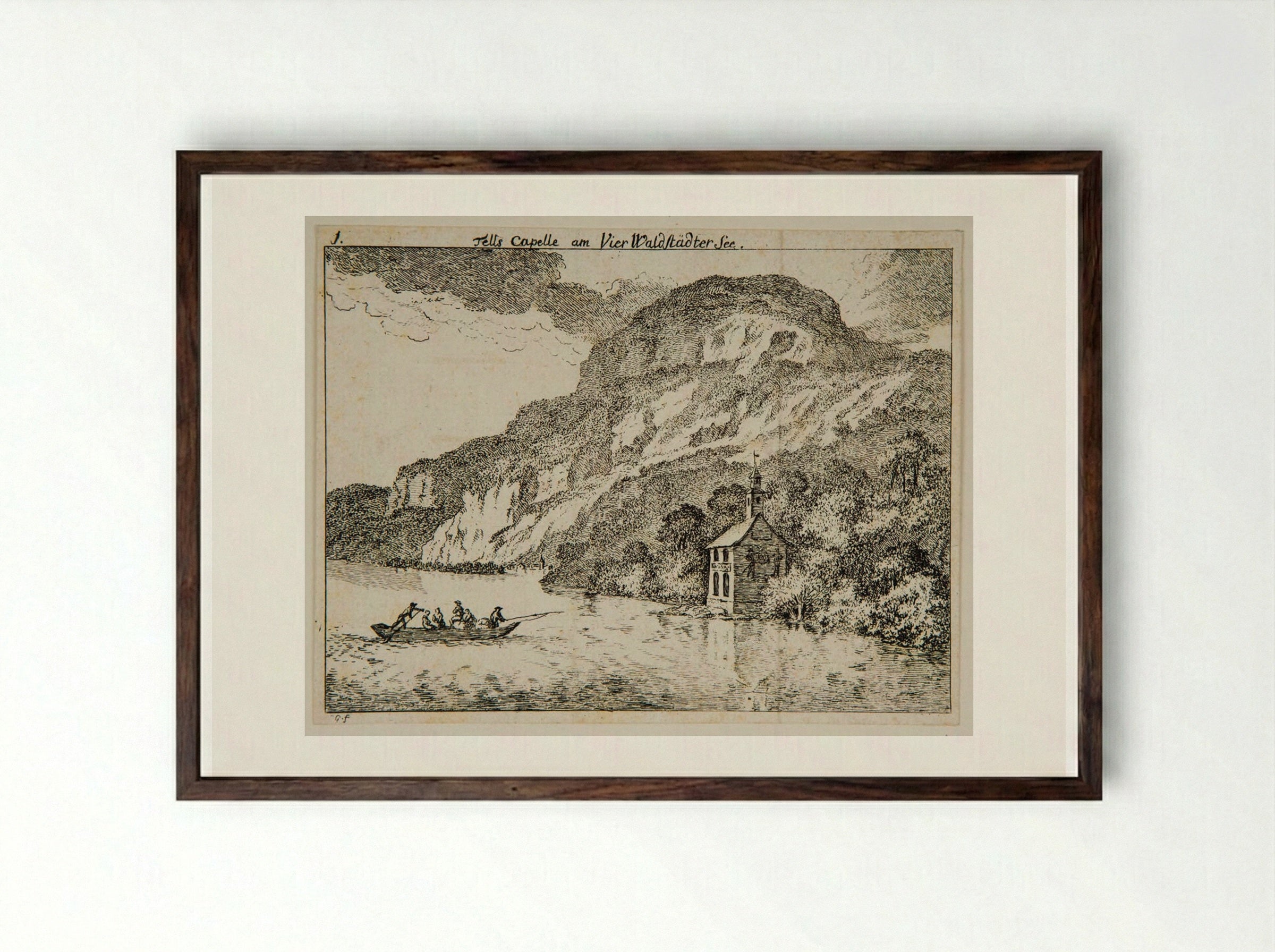 Tell's Chapel on Lake Lucerne - Salomon Gessner - Framed Print Dark Wood
