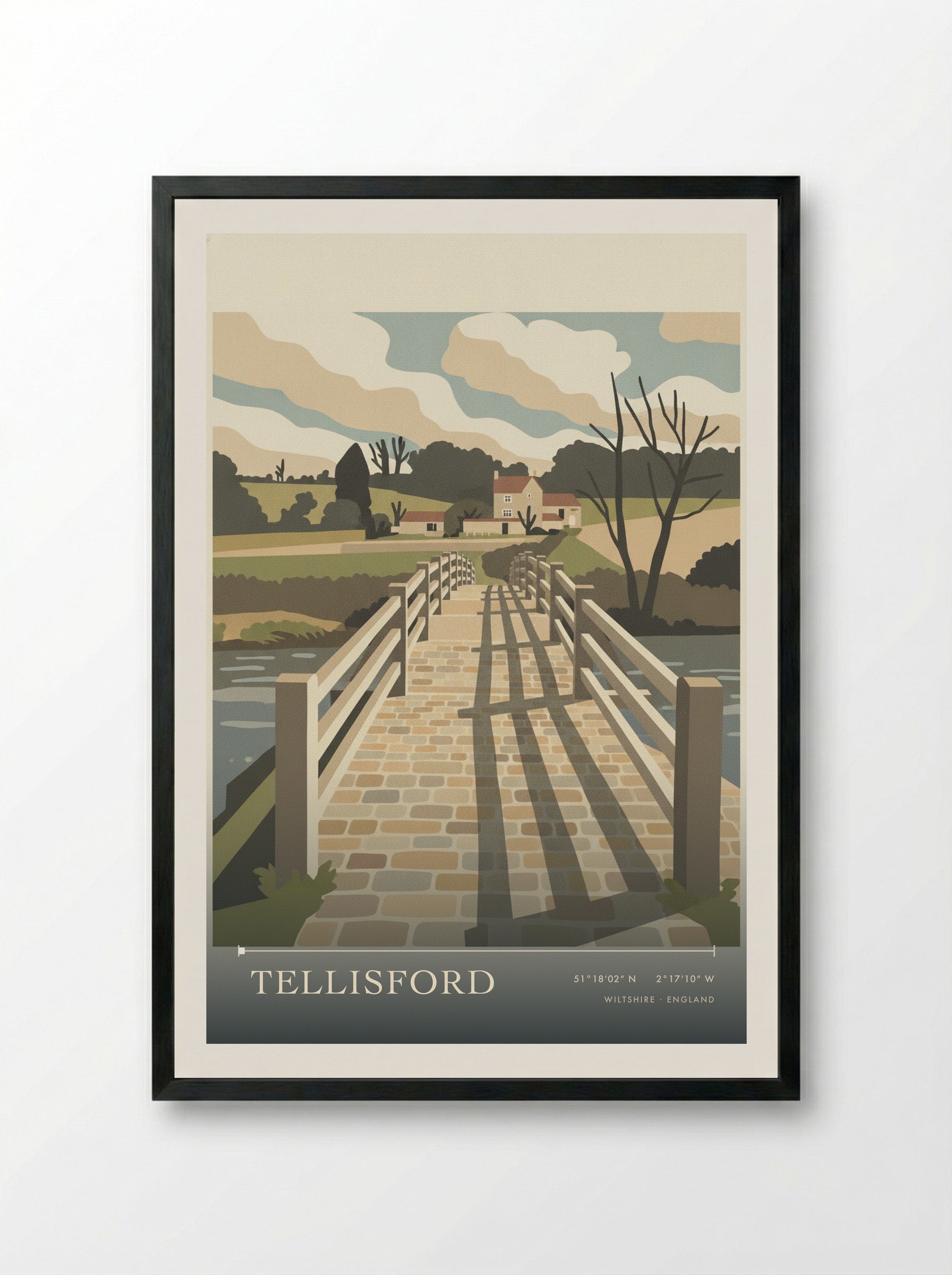 Tellisford Wiltshire England Travel Poster - Framed Print Black