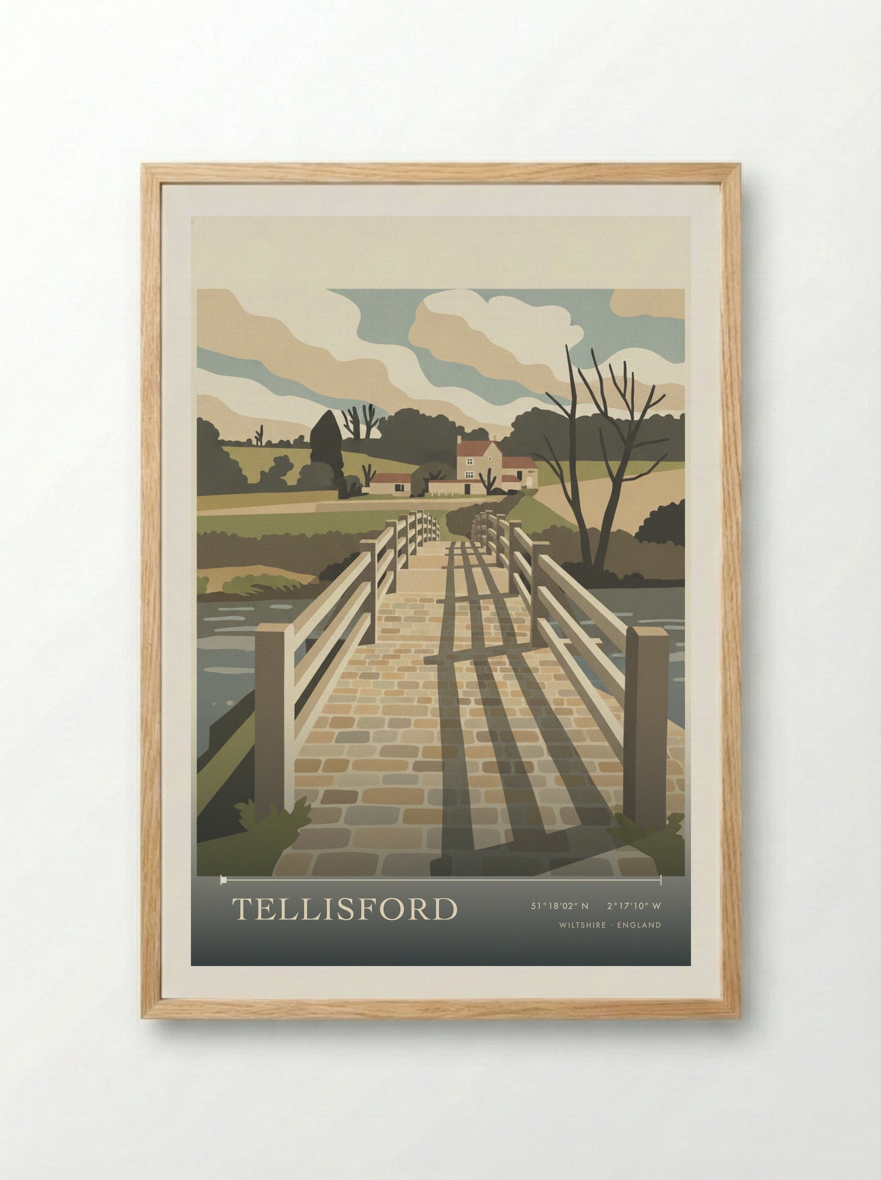 Tellisford Wiltshire England Travel Poster - Framed Print Wood
