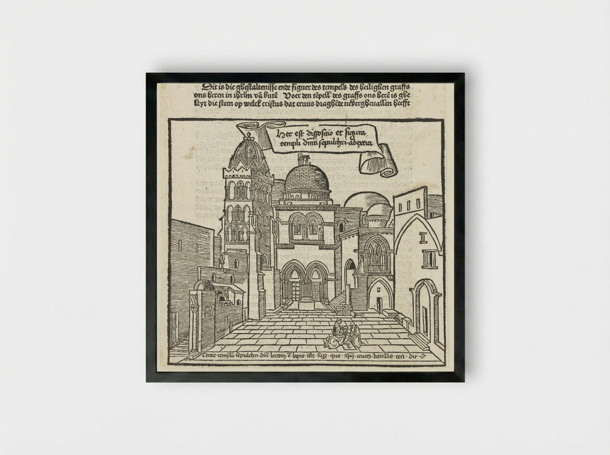 Tempel met graf van Christus in Jerusalem - Erhard Reuwich - Framed Print Black