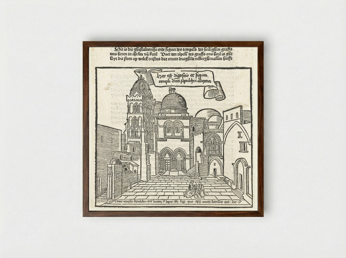 Tempel met graf van Christus in Jerusalem - Erhard Reuwich - Framed Print Dark Wood