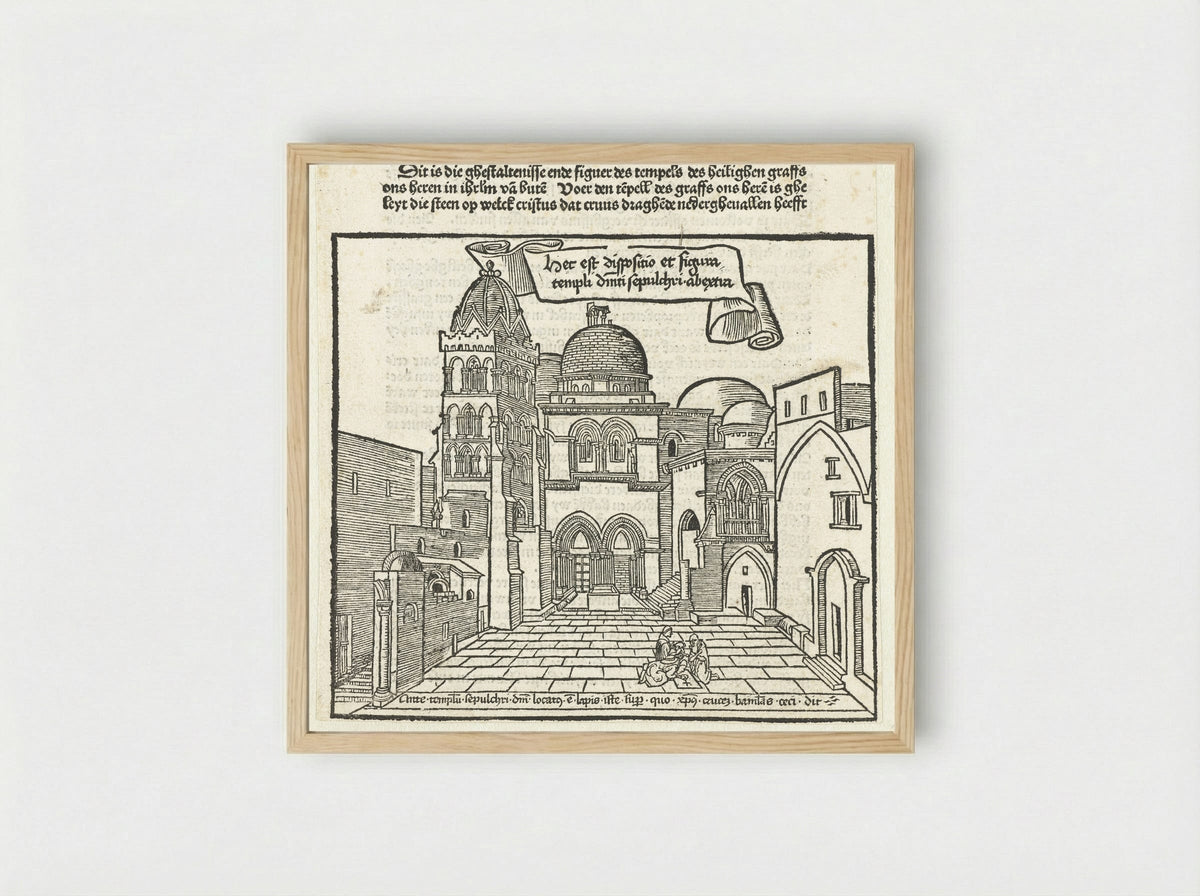 Tempel met graf van Christus in Jerusalem - Erhard Reuwich - Framed Print Wood