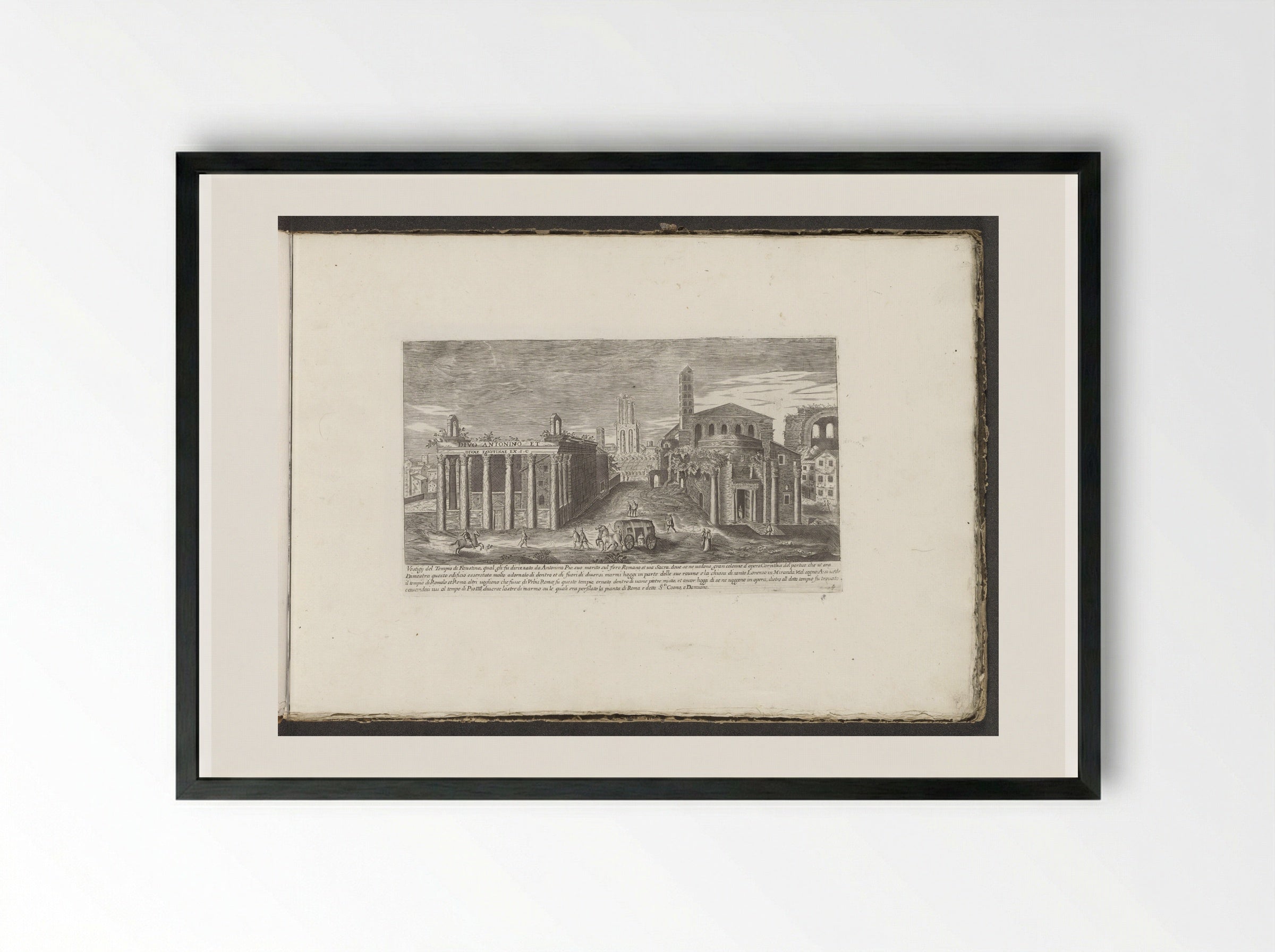 Tempel van Antoninus Pius en Faustina en de Tempel van Romulus - Giovanni Giacomo de' Rossi - Framed Print Black