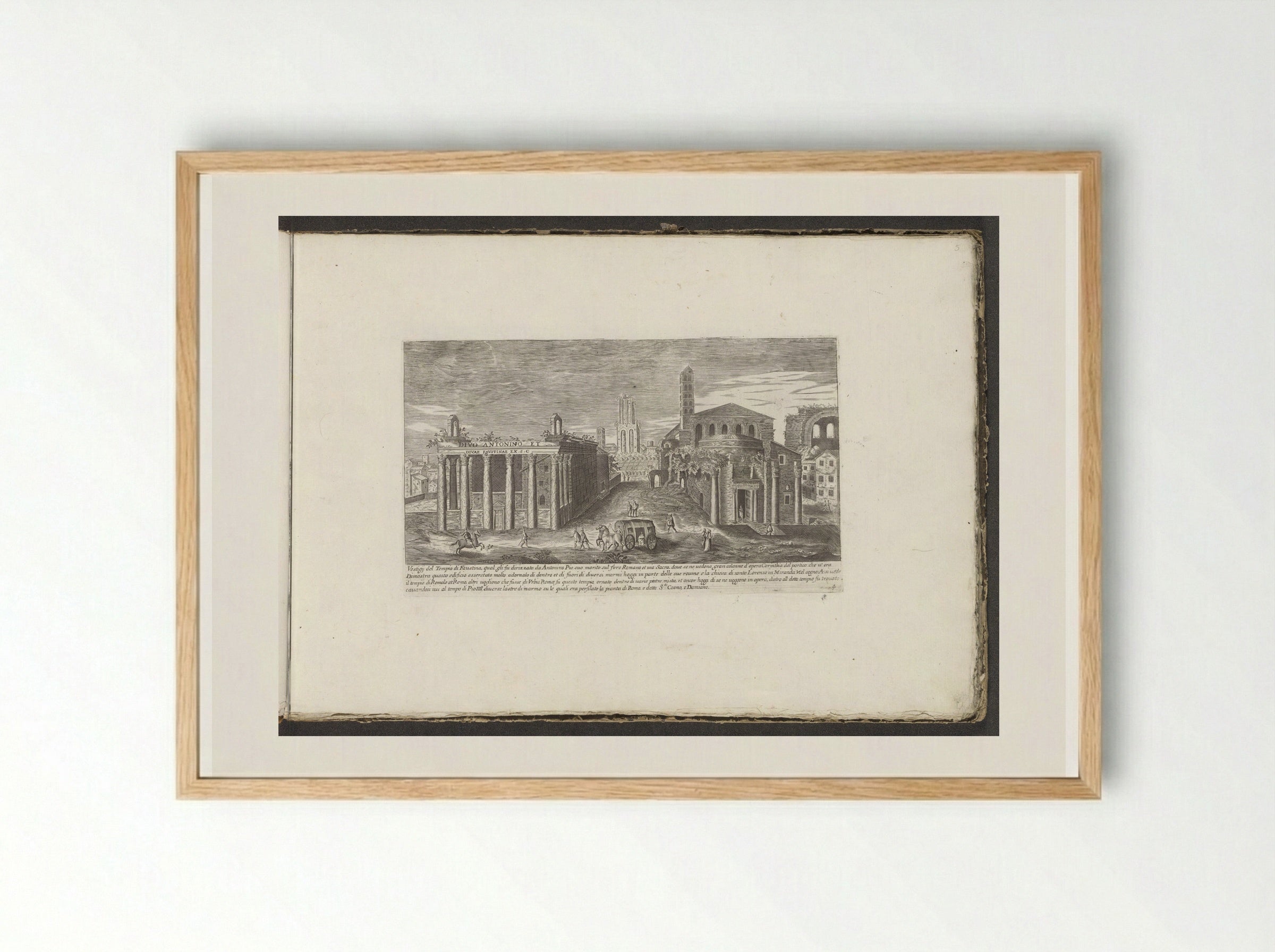 Tempel van Antoninus Pius en Faustina en de Tempel van Romulus - Giovanni Giacomo de' Rossi - Framed Print Wood