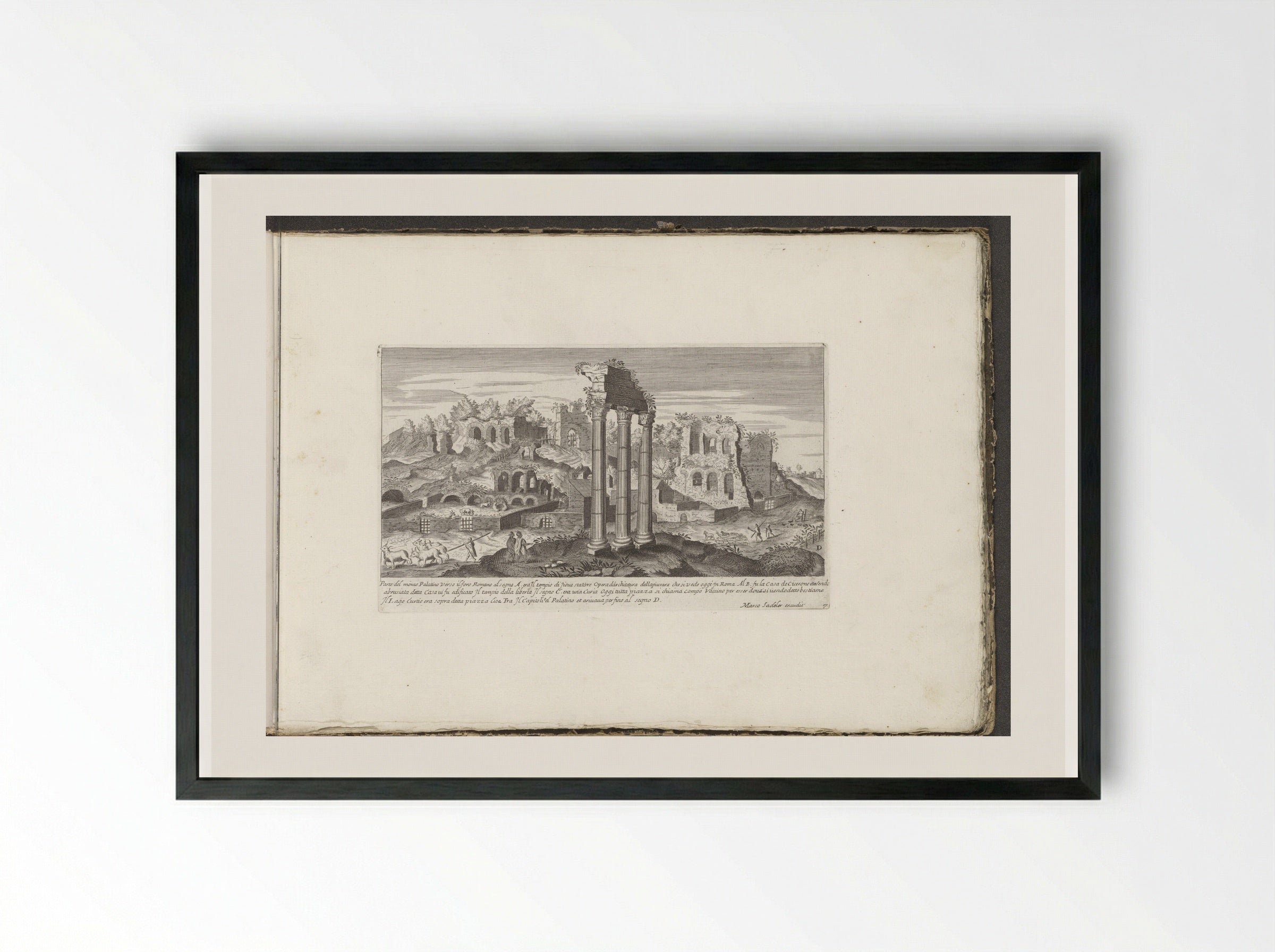 Tempel van Jupiter Stator - Giovanni Giacomo de' Rossi - Framed Print Black
