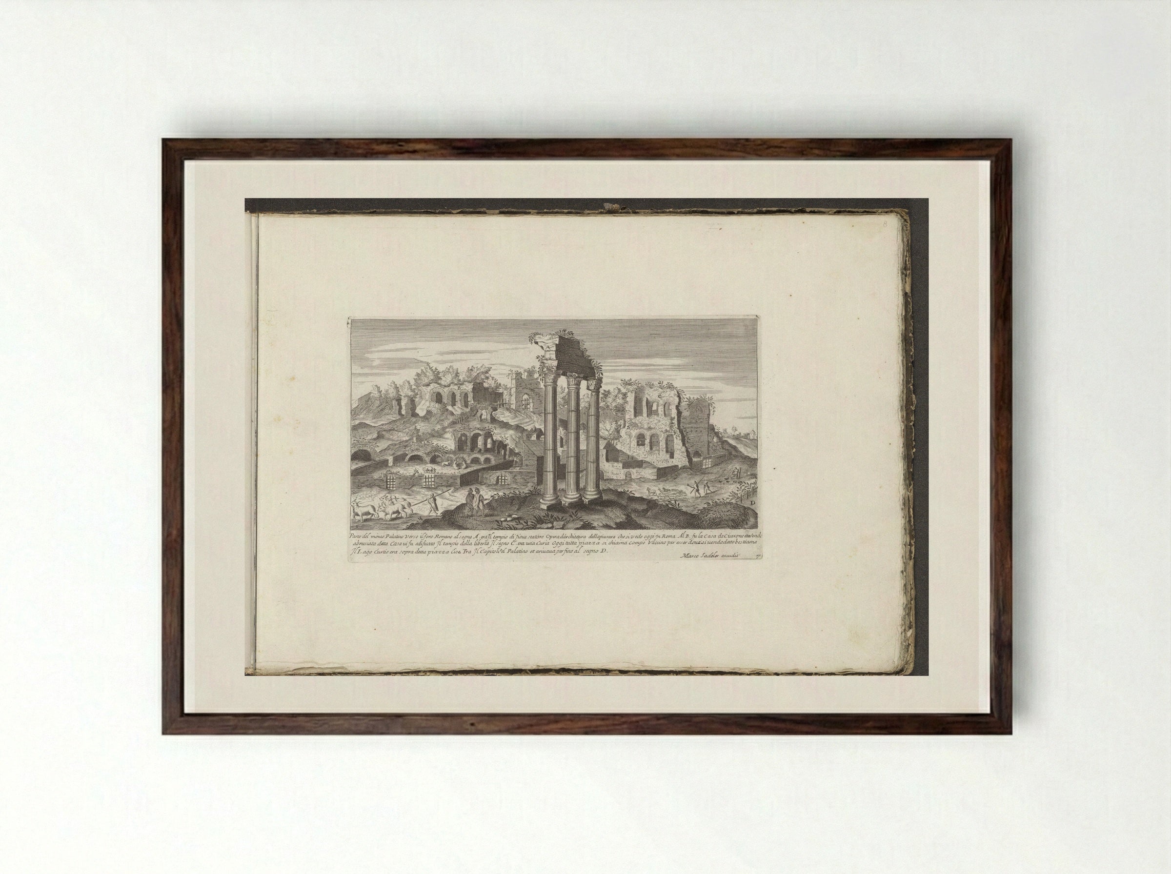 Tempel van Jupiter Stator - Giovanni Giacomo de' Rossi - Framed Print Dark Wood