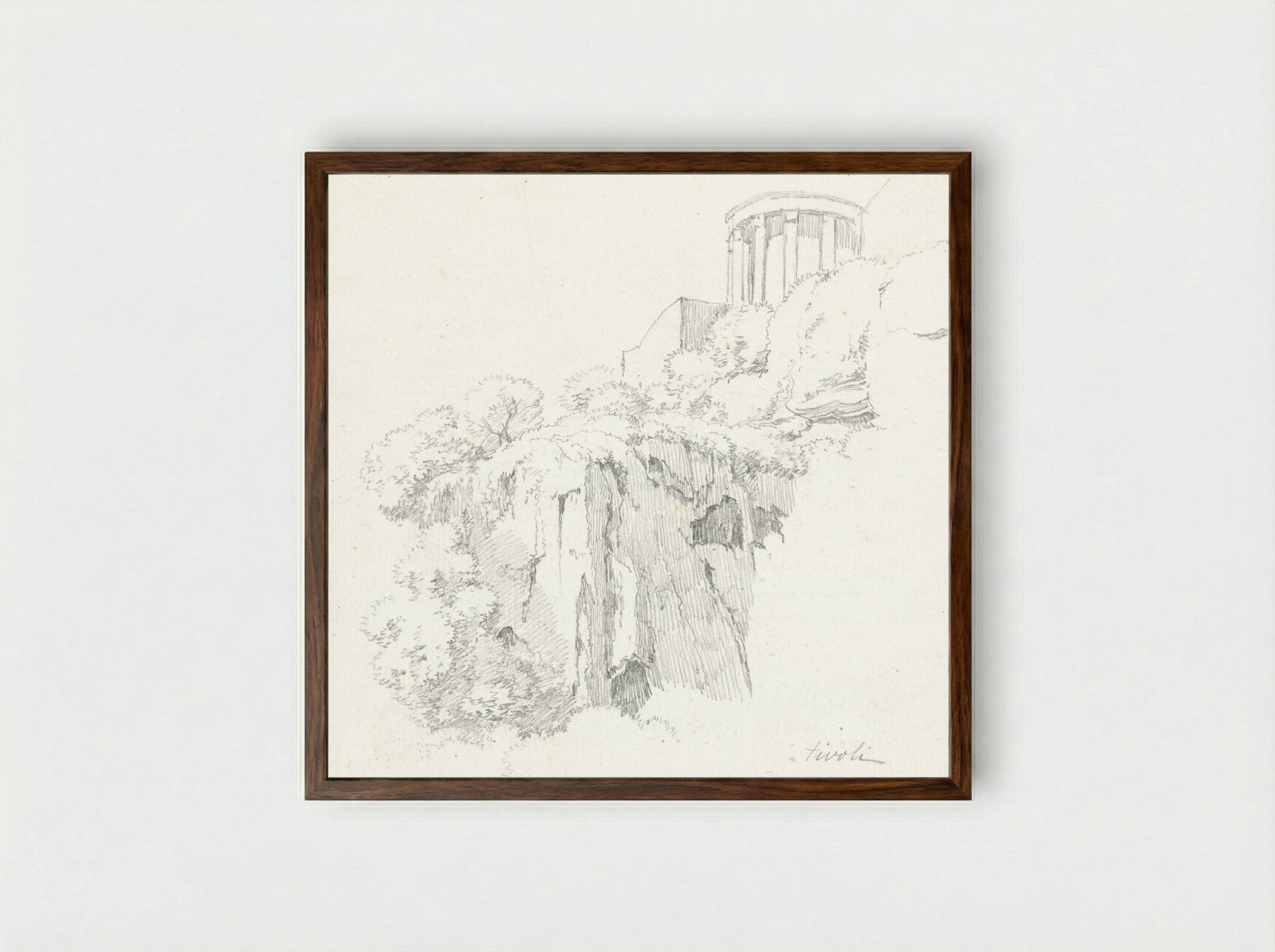 Tempel van de Sibylle in Tivoli, van onderen gezien - Hendrik Voogd - Framed Print Dark Wood
