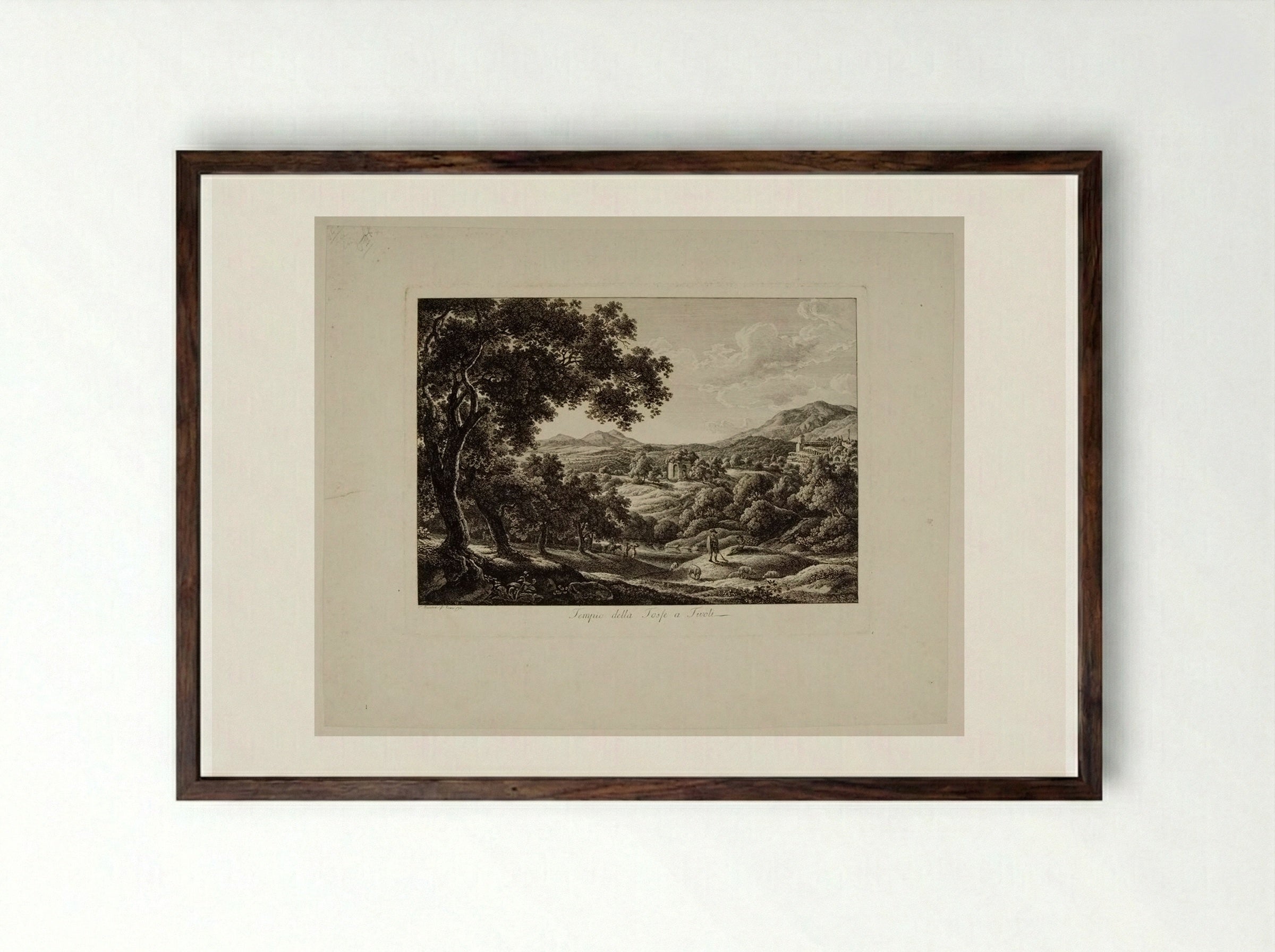 Tempio della Tosse a Tivoli - Johann Christian Reinhart - Framed Print Dark Wood