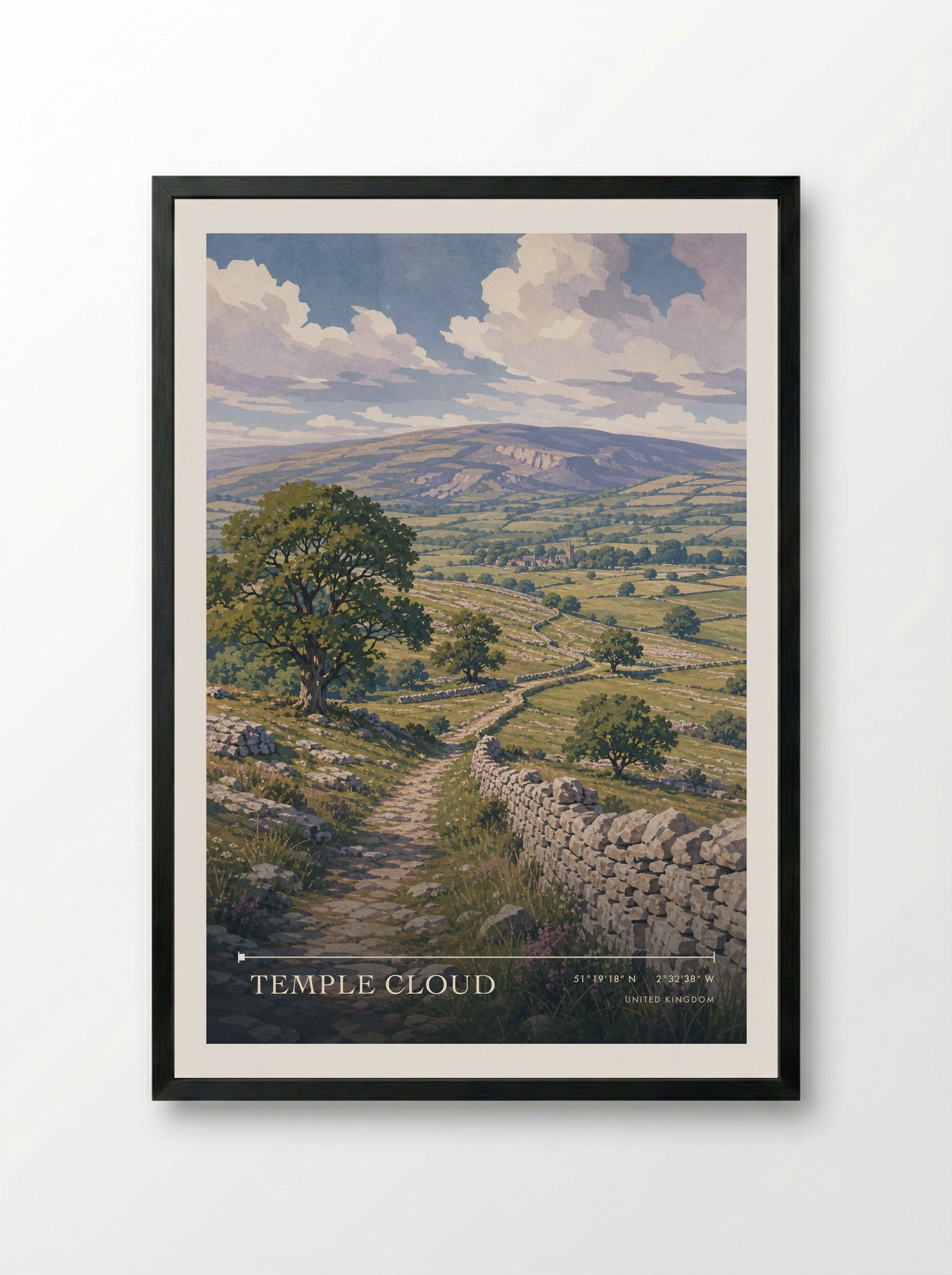 Temple Cloud United Kingdom Travel Poster - Framed Print Black