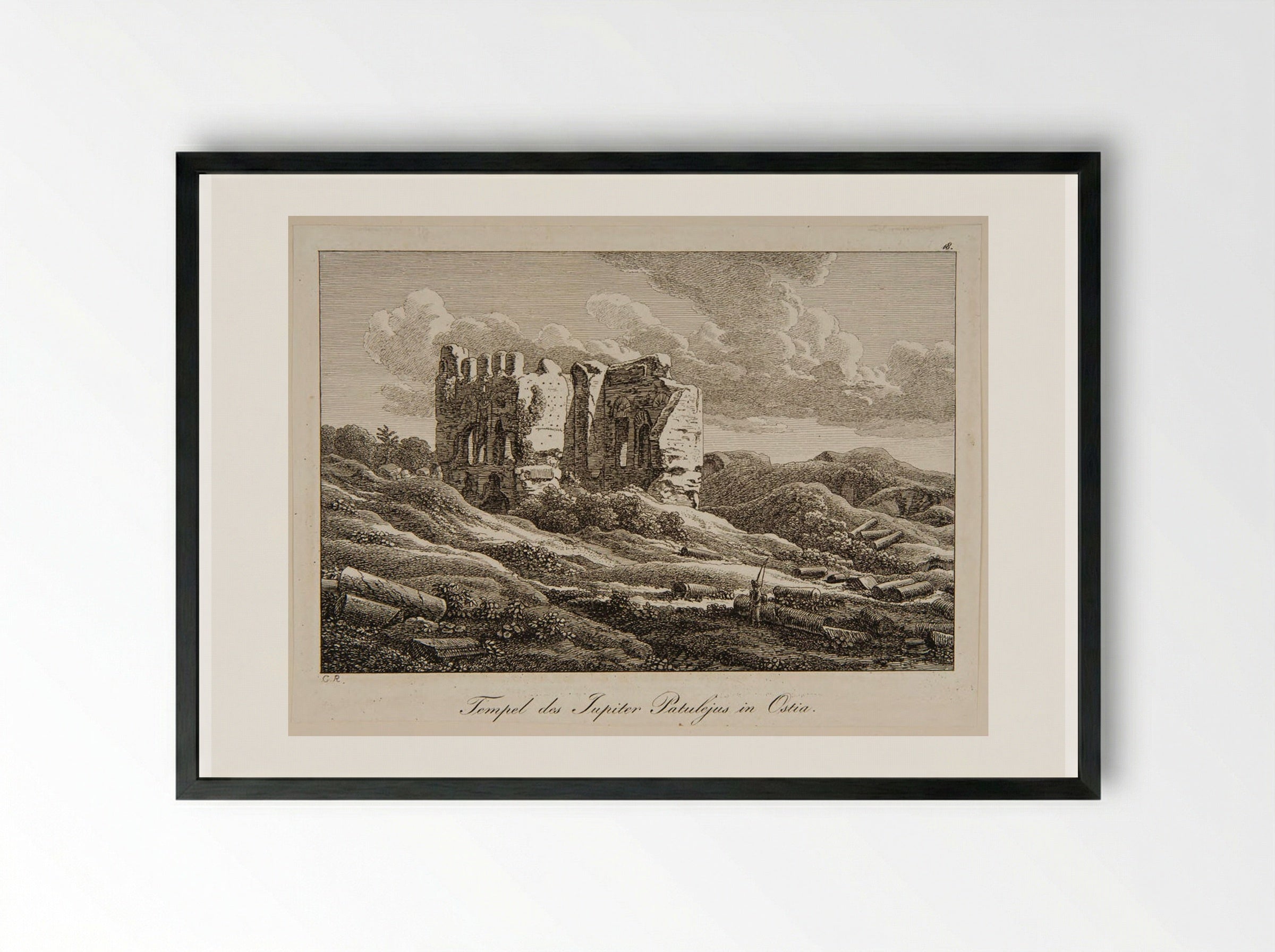 Temple of Jupiter Patulejus in Ostia - Johann Christian Reinhart - Framed Print Black