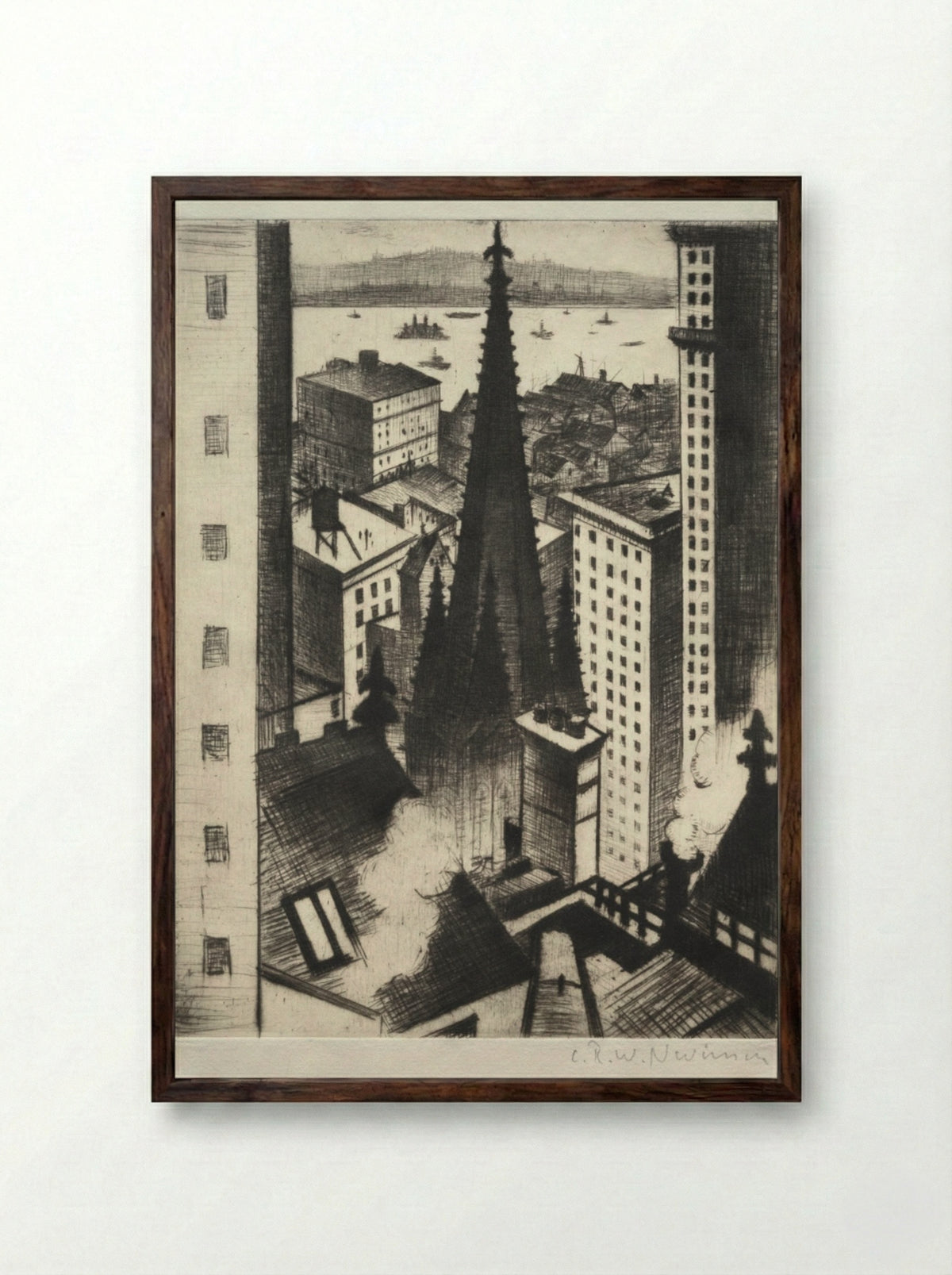 Temple of New York - Christopher Nevinson - Framed Print Dark Wood